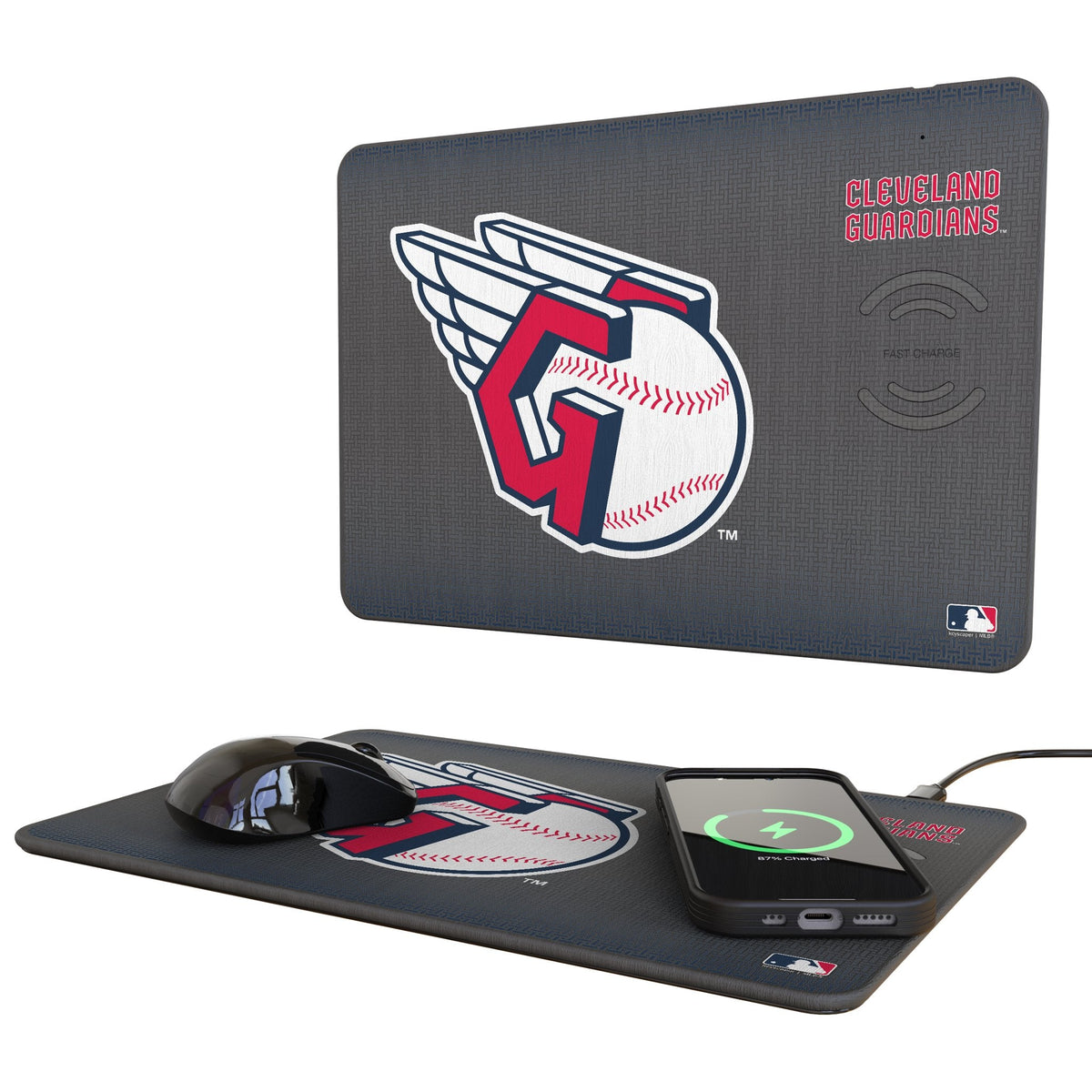 Cleveland Guardians Linen 15-Watt Wireless Charger and Mouse Pad 1