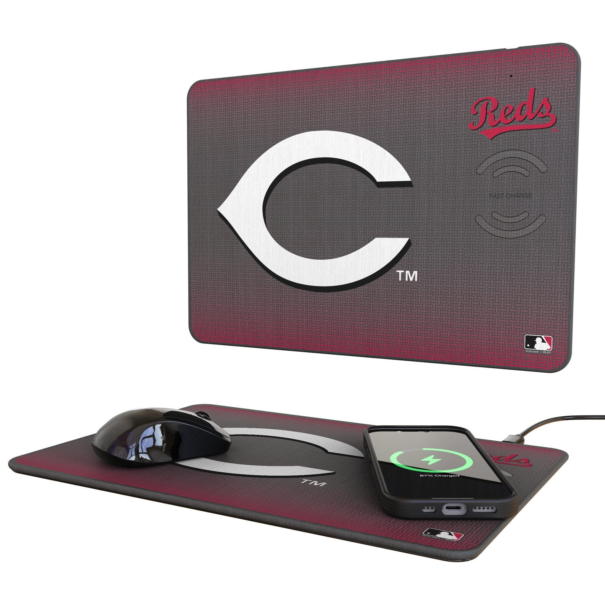 Cincinnati Reds Linen 15-Watt Wireless Charger and Mouse Pad 1