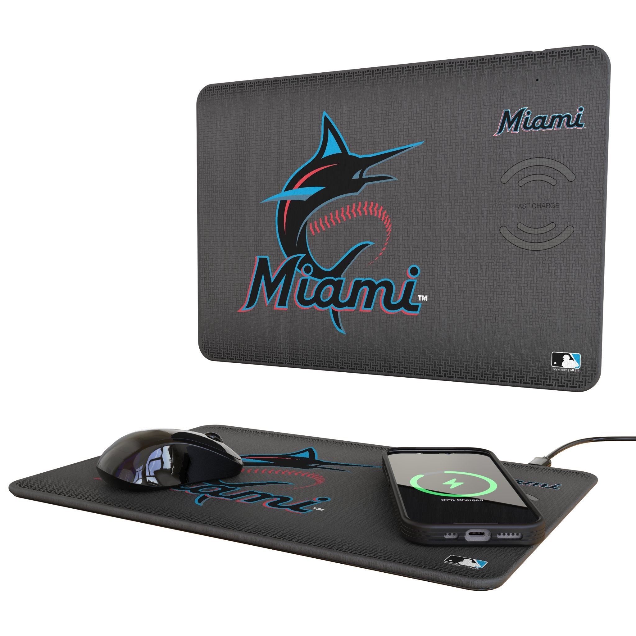 Miami Marlins Linen 15-Watt Wireless Charger and Mouse Pad 1