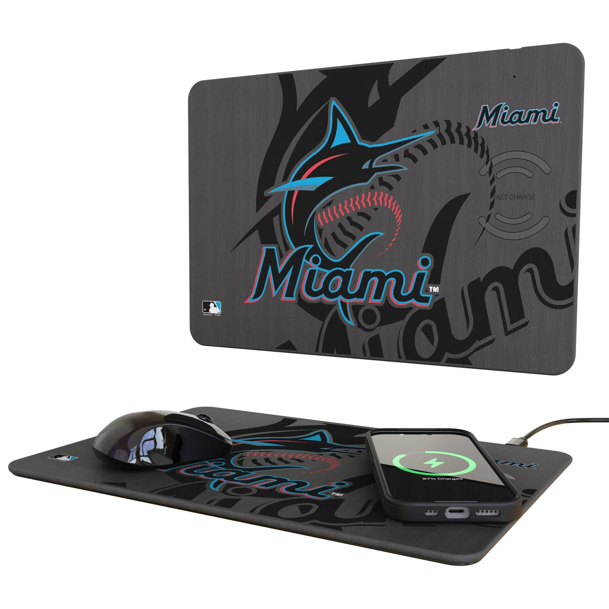 Miami Marlins Monocolor Tilt 15-Watt Wireless Charger and Mouse Pad 1