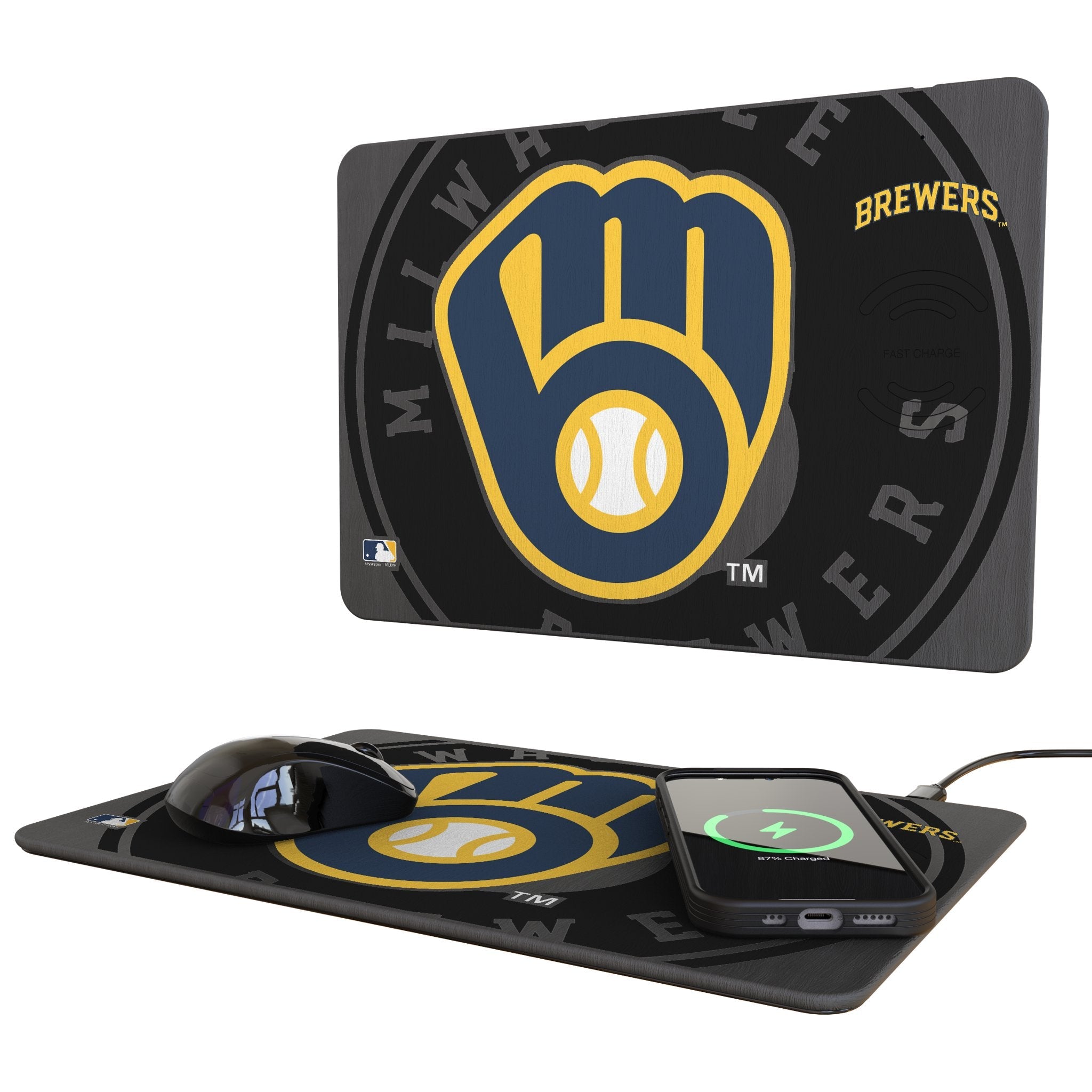 Milwaukee Brewers Monocolor Tilt 15-Watt Wireless Charger and Mouse Pad 1