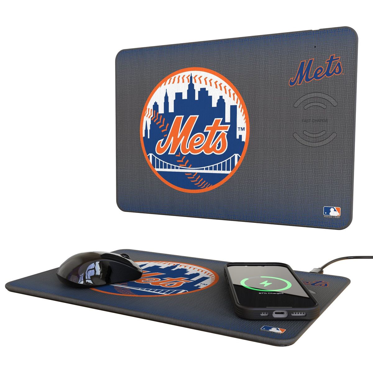 New York Mets Linen 15-Watt Wireless Charger and Mouse Pad 1