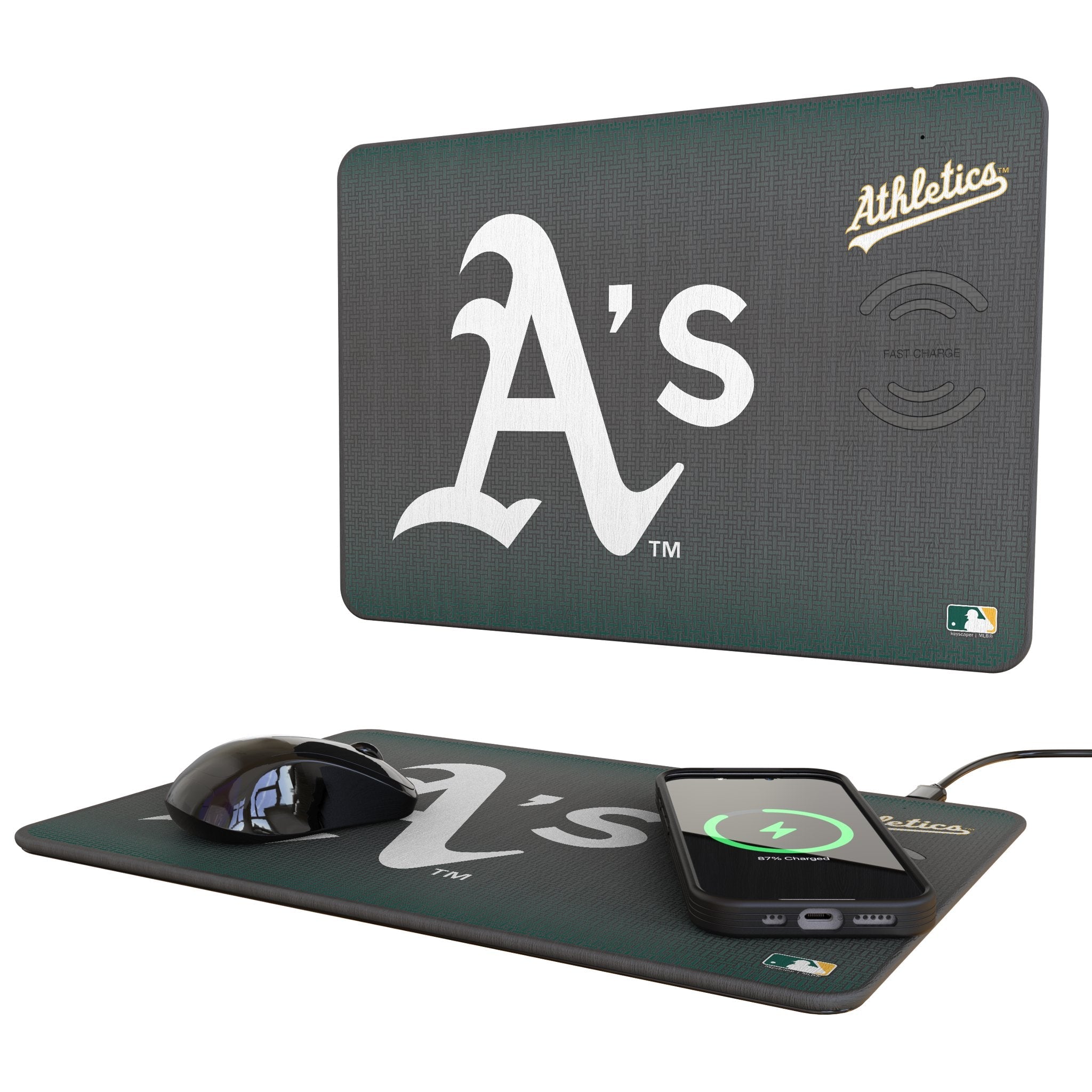 Oakland Athletics Linen 15-Watt Wireless Charger and Mouse Pad 1