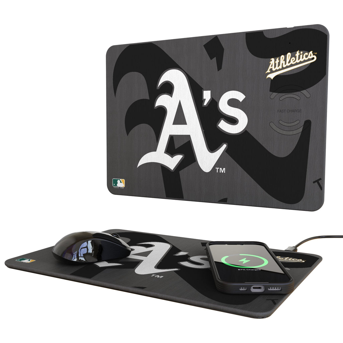 Oakland Athletics Monocolor Tilt 15-Watt Wireless Charger and Mouse Pad 1