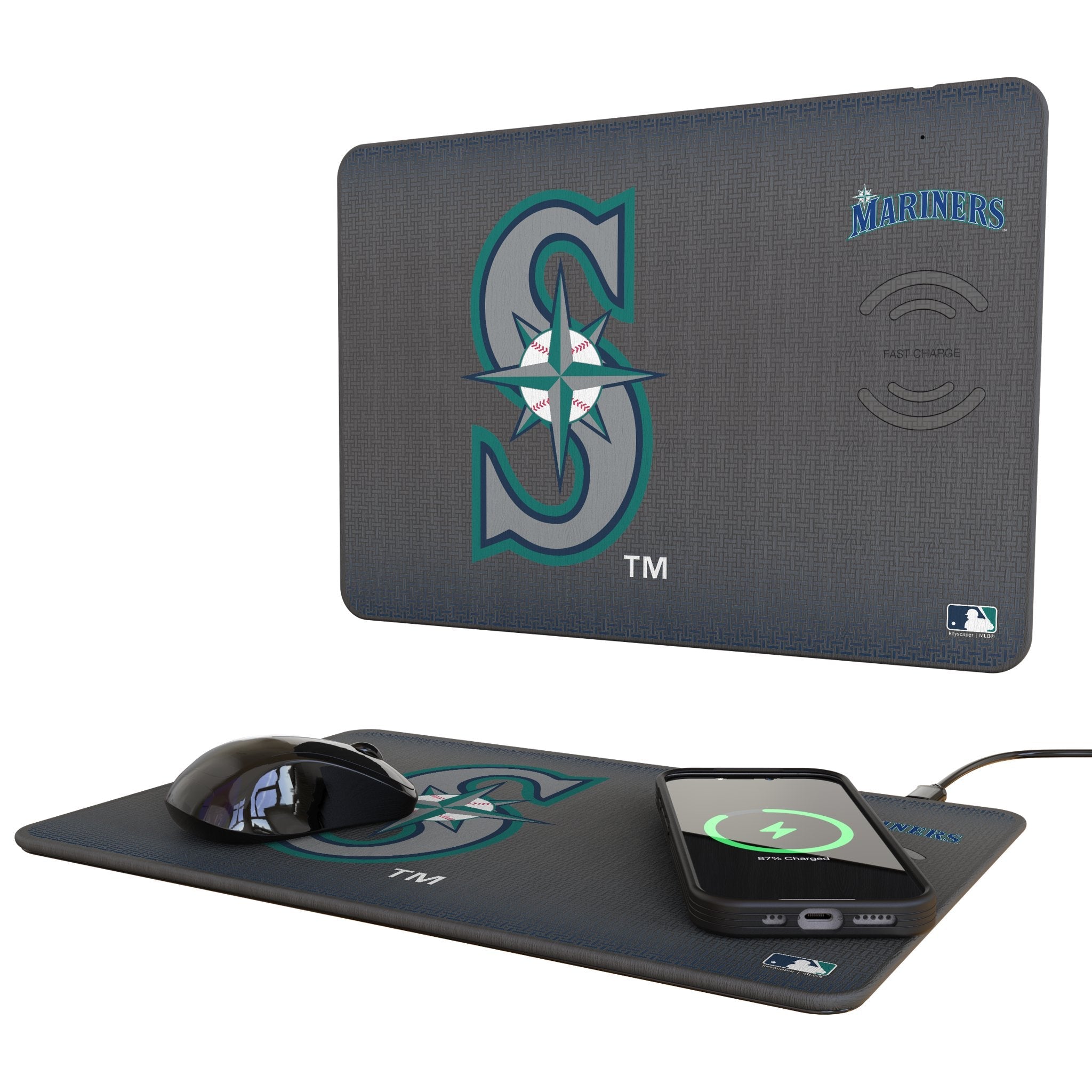 Seattle Mariners Linen 15-Watt Wireless Charger and Mouse Pad 1