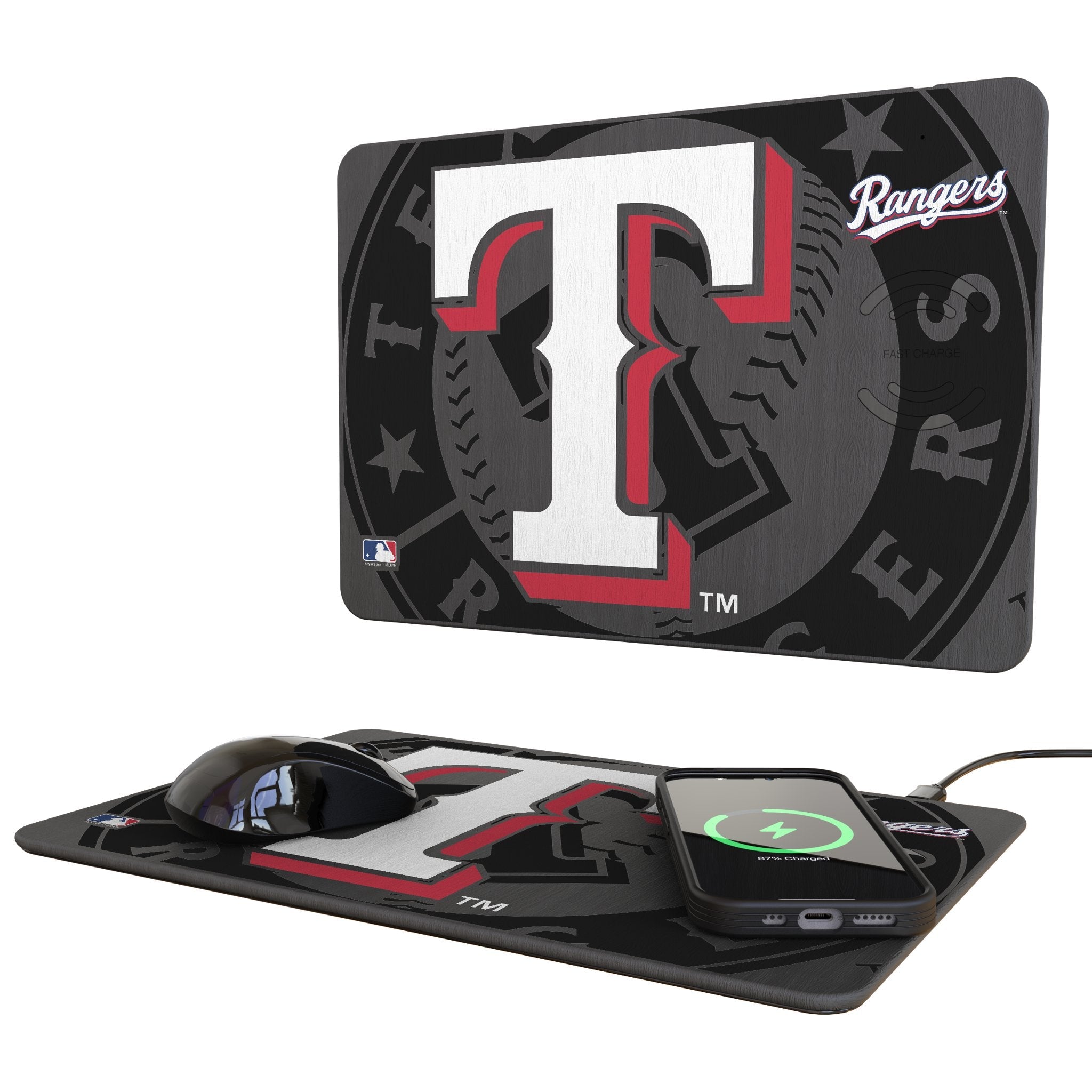 Texas Rangers Monocolor Tilt 15-Watt Wireless Charger and Mouse Pad