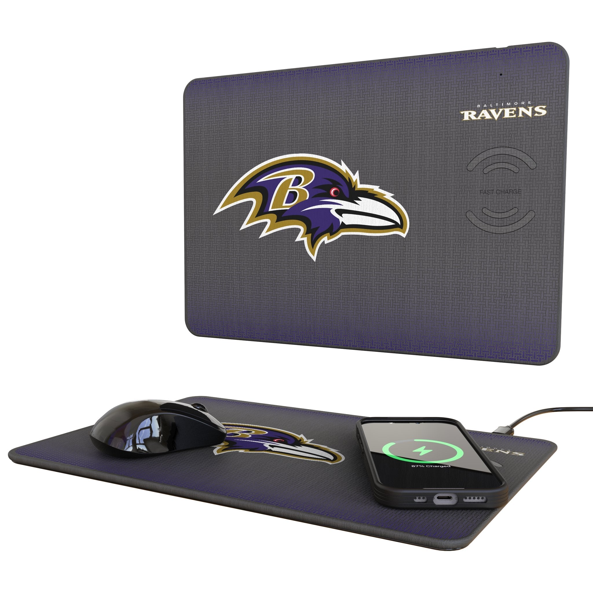 Baltimore Ravens Linen 15-Watt Wireless Charger and Mouse Pad 1