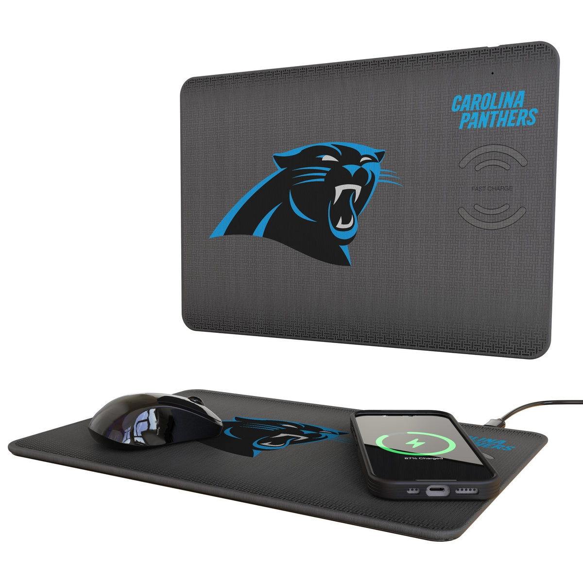 Carolina Panthers Linen 15-Watt Wireless Charger and Mouse Pad 1