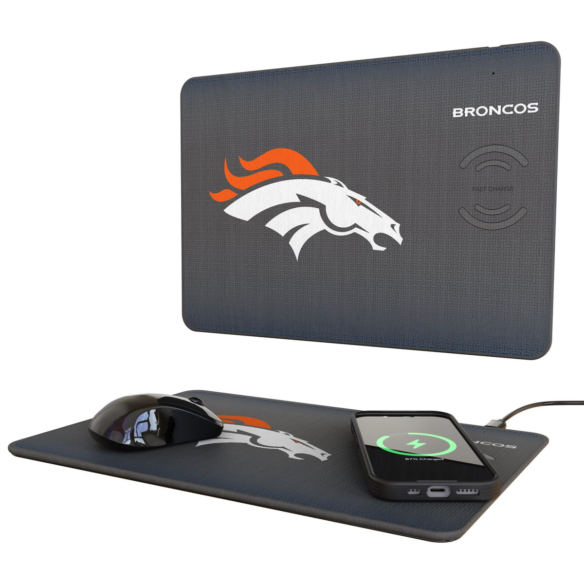 Denver Broncos Linen 15-Watt Wireless Charger and Mouse Pad 1