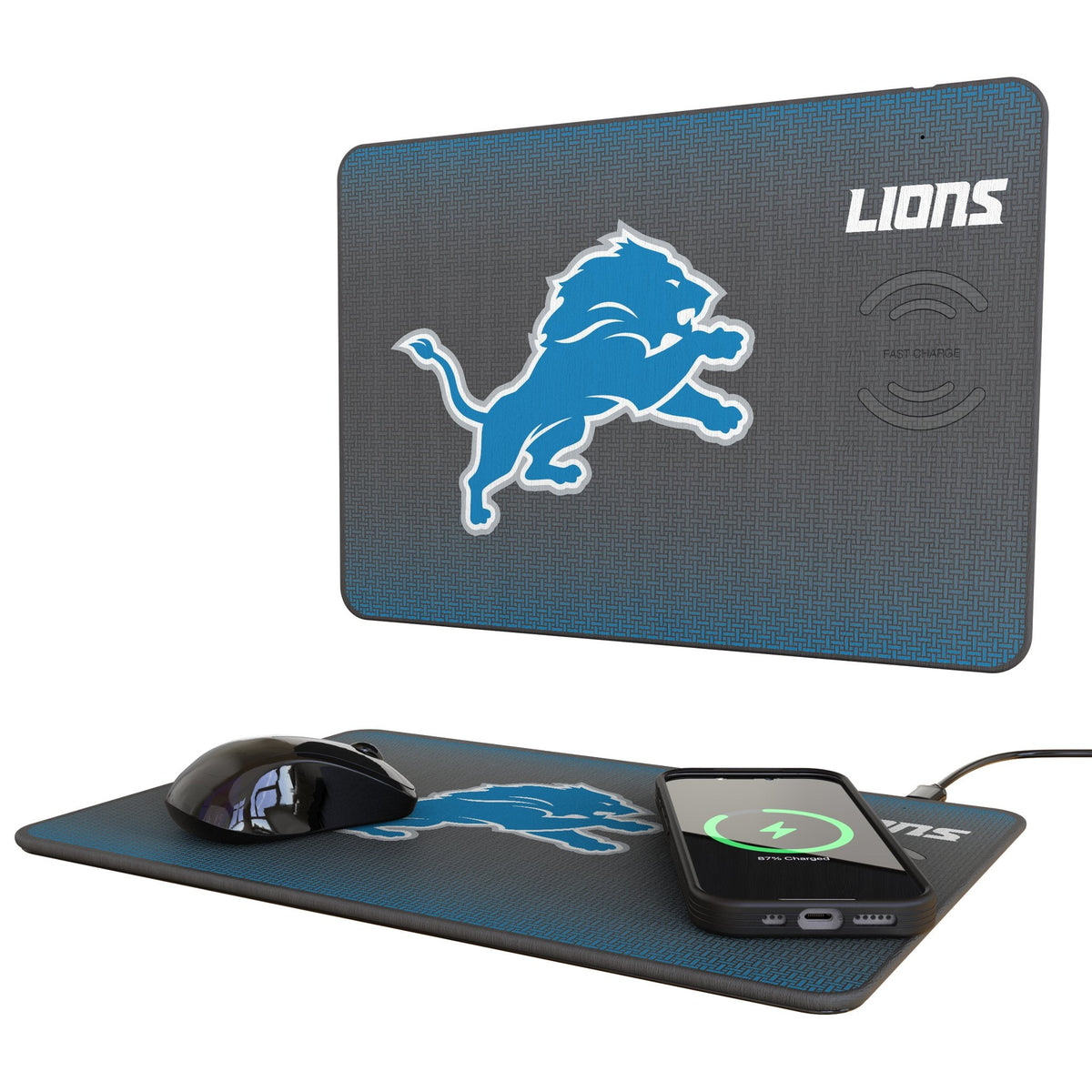 Detroit Lions Linen 15-Watt Wireless Charger and Mouse Pad 1