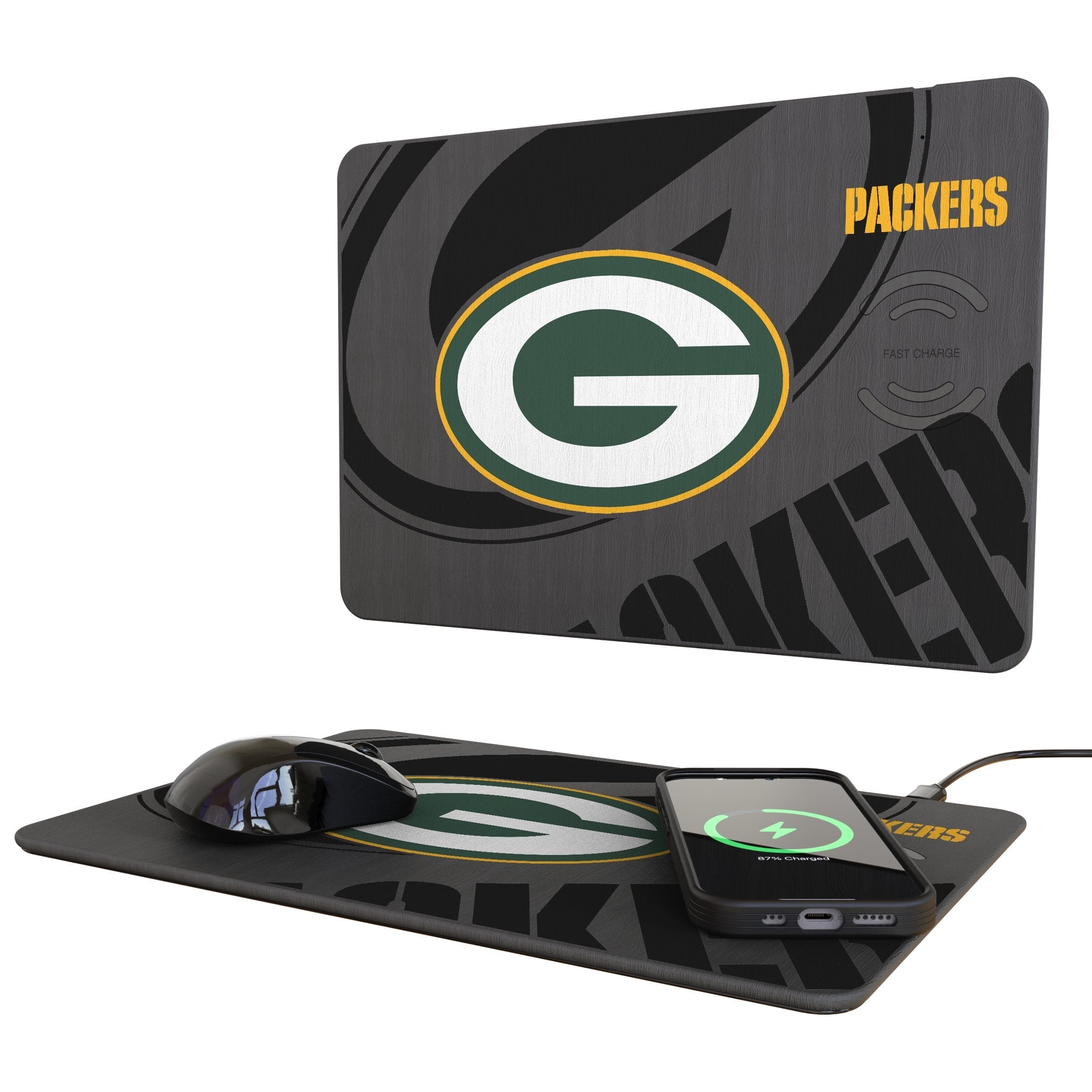 Green Bay Packers Monocolor Tilt 15-Watt Wireless Charger and Mouse Pad 1