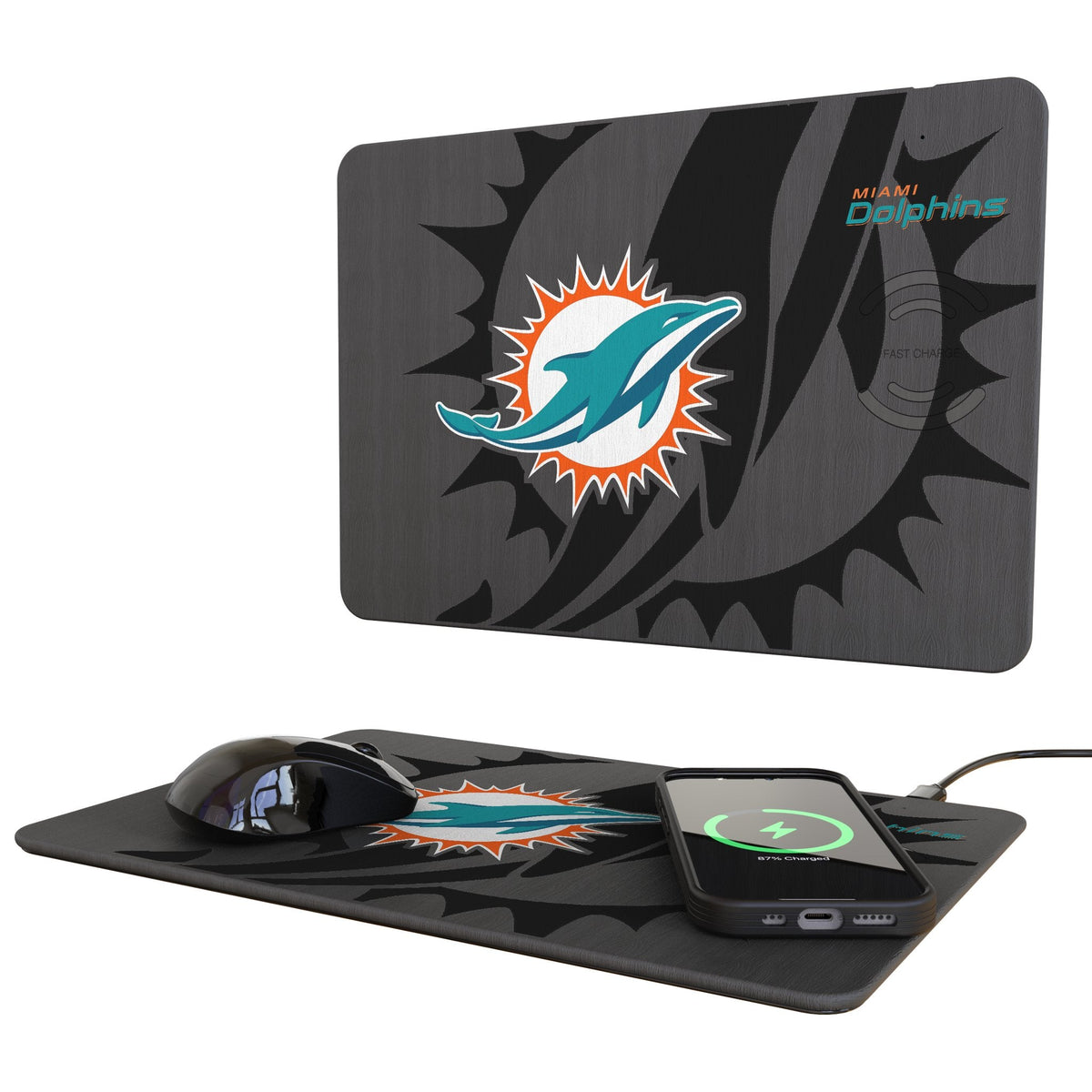 Miami Dolphins Monocolor Tilt 15-Watt Wireless Charger and Mouse Pad 1