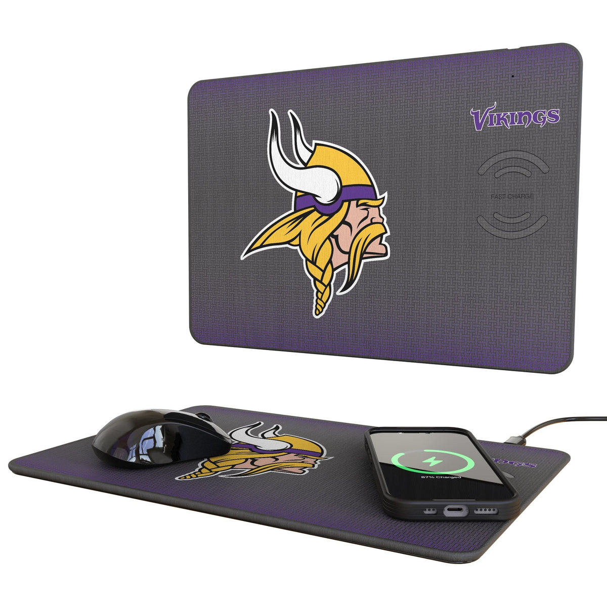 Minnesota Vikings Linen 15-Watt Wireless Charger and Mouse Pad 1