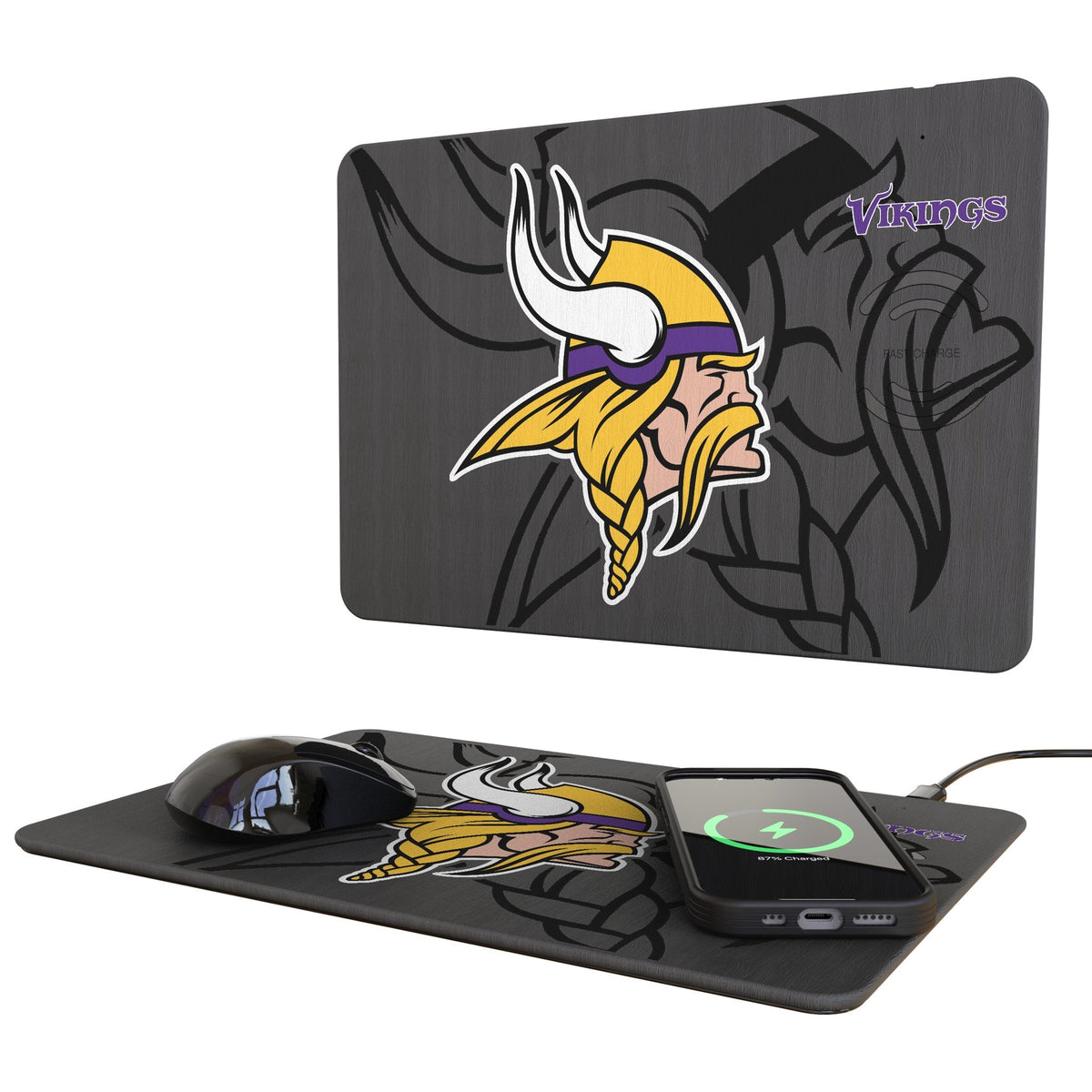 Minnesota Vikings Monocolor Tilt 15-Watt Wireless Charger and Mouse Pad 1