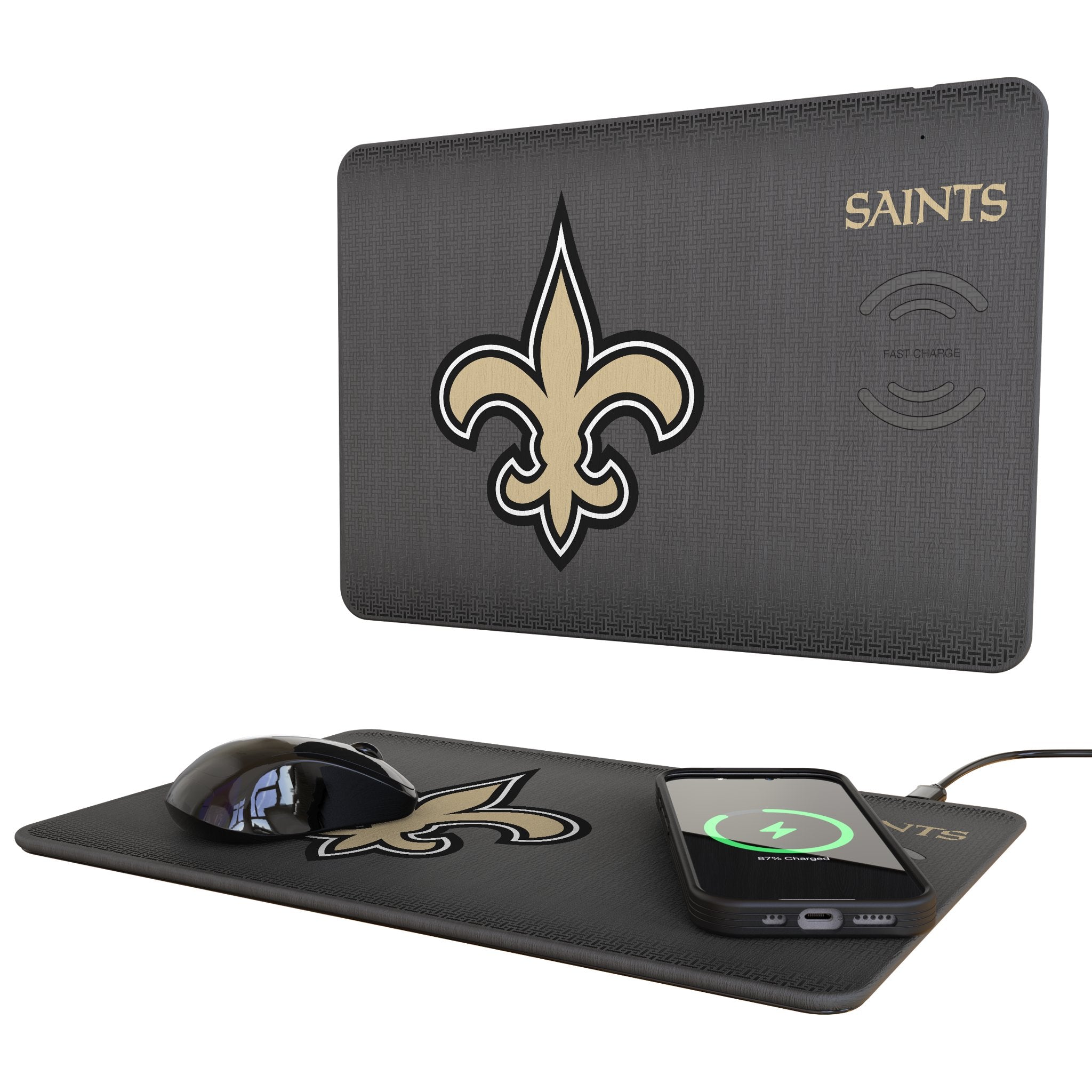 New Orleans Saints Linen 15-Watt Wireless Charger and Mouse Pad 1