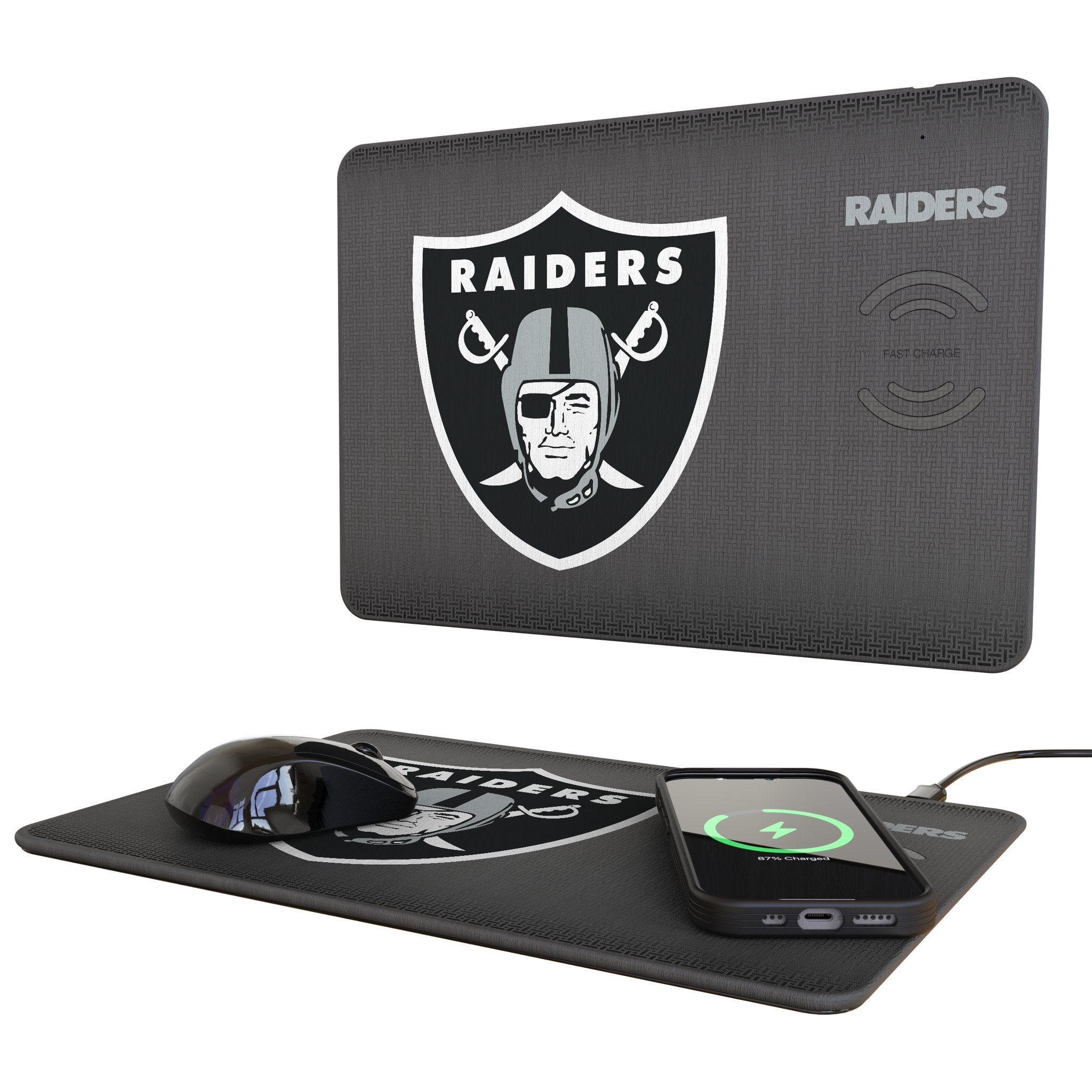 Las Vegas Raiders Linen 15-Watt Wireless Charger and Mouse Pad 1