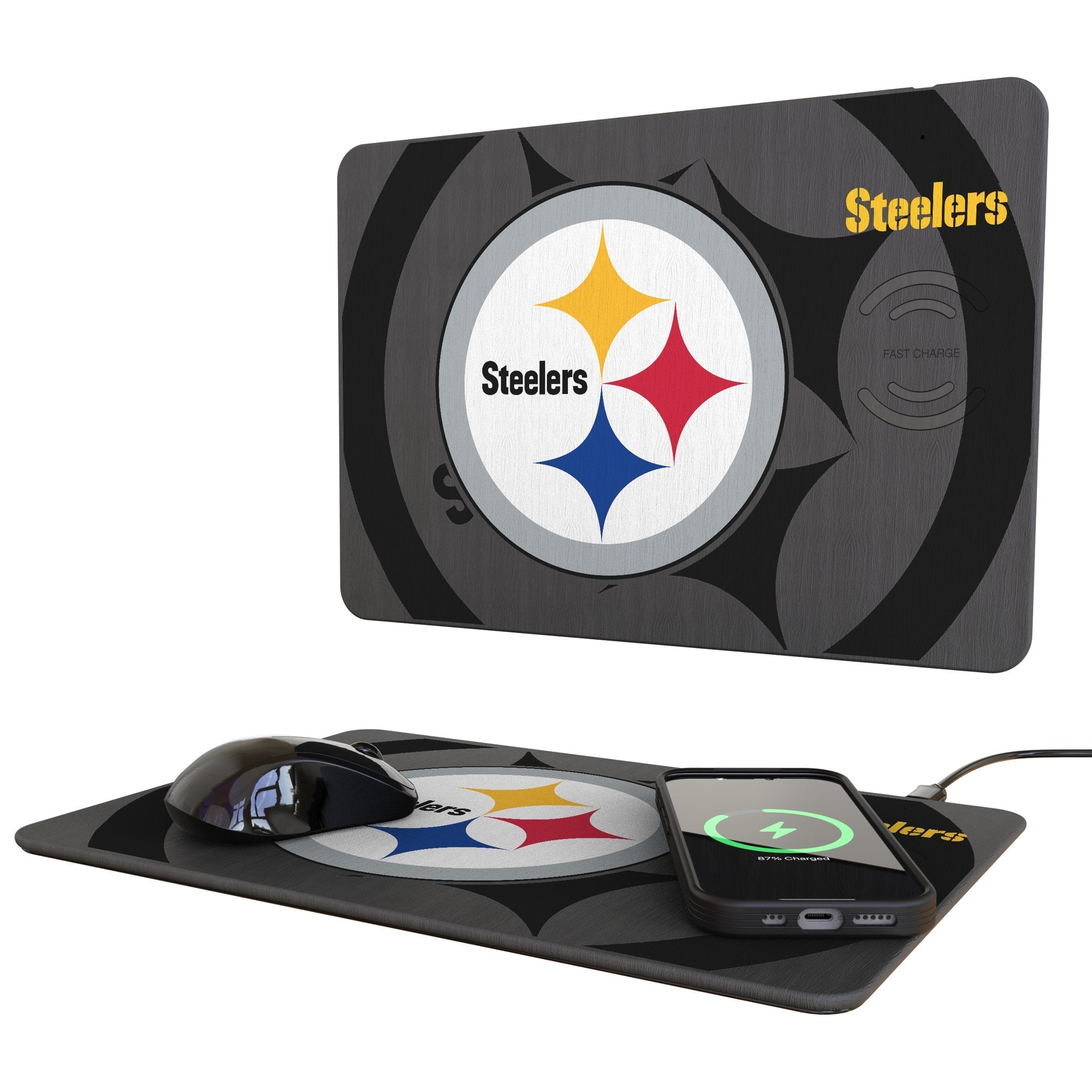 Pittsburgh Steelers Monocolor Tilt 15-Watt Wireless Charger and Mouse Pad 1