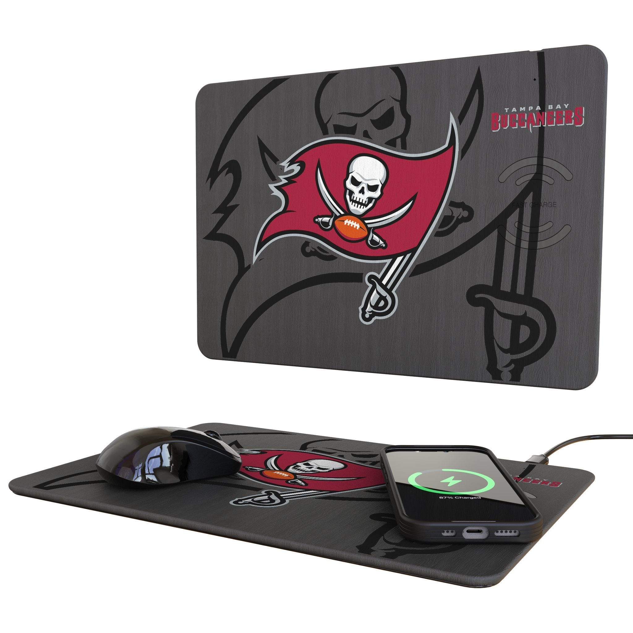 Tampa Bay Buccaneers Monocolor Tilt 15-Watt Wireless Charger and Mouse Pad 1