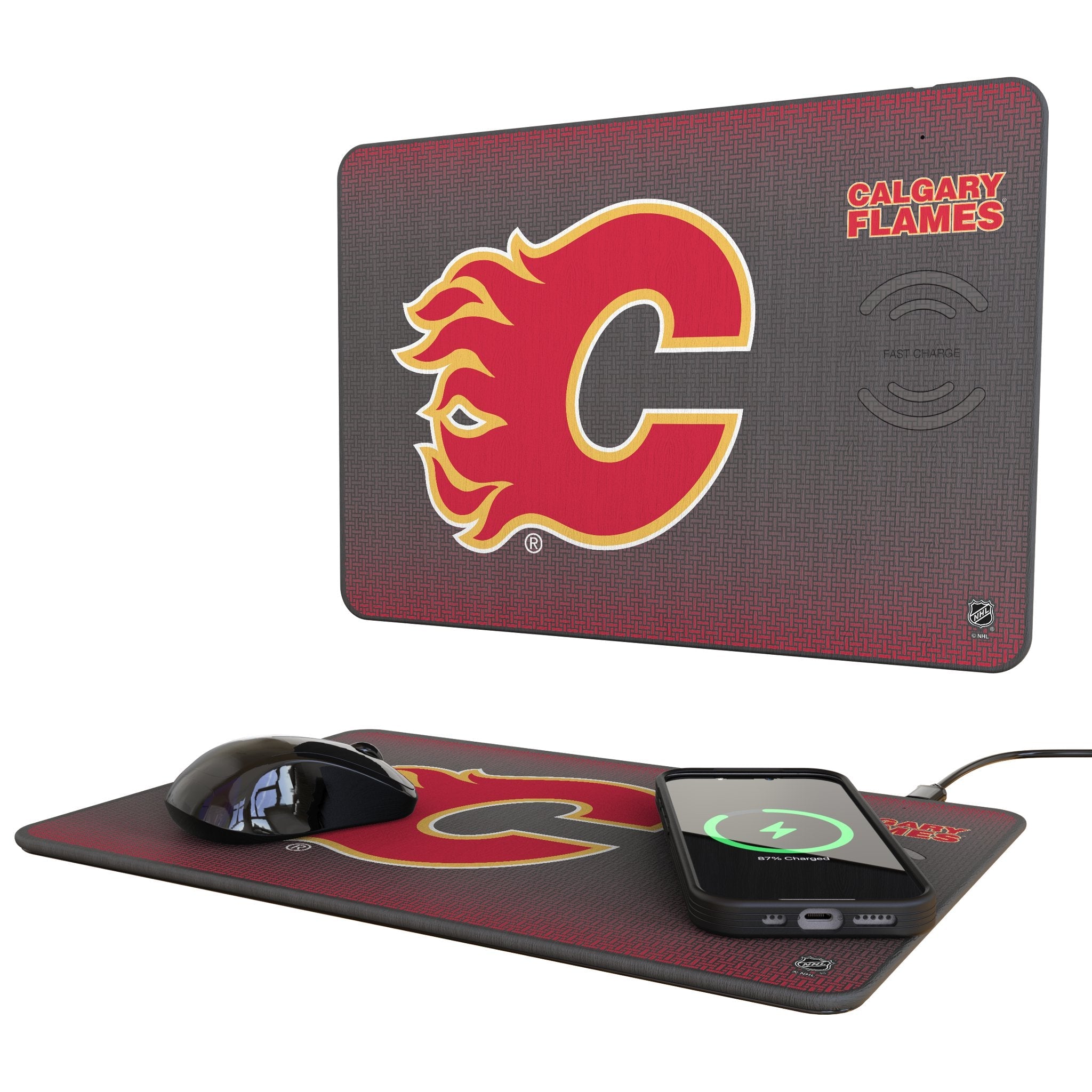 Calgary Flames Linen 15-Watt Wireless Charger and Mouse Pad