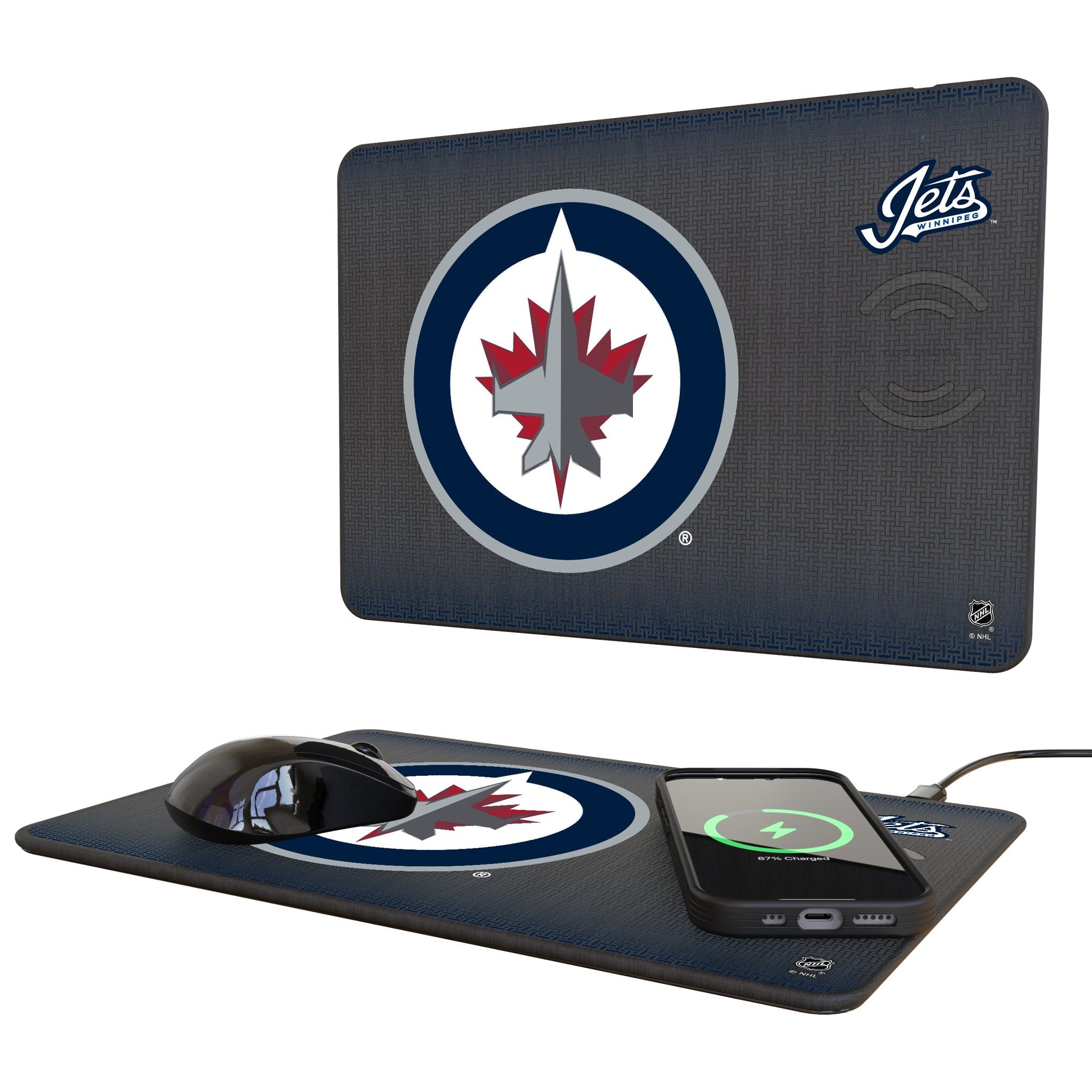 Winnipeg Jets Linen 15-Watt Wireless Charger and Mouse Pad