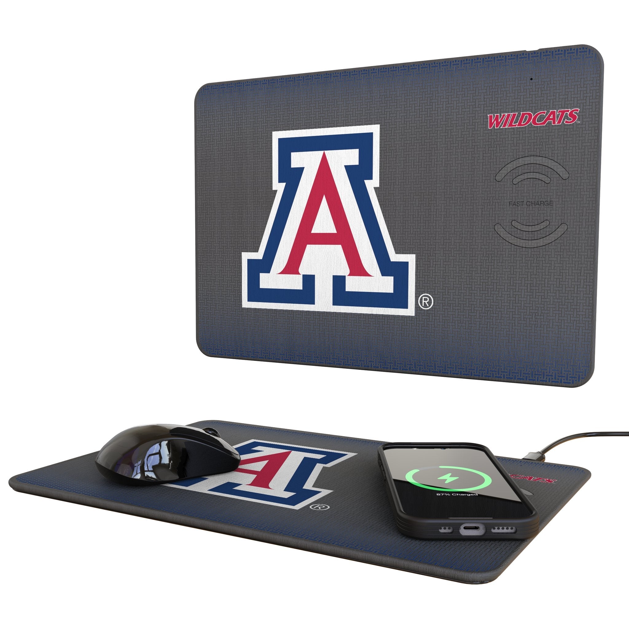 University of Arizona Wildcats Linen 15-Watt Wireless Charger and Mouse Pad 1