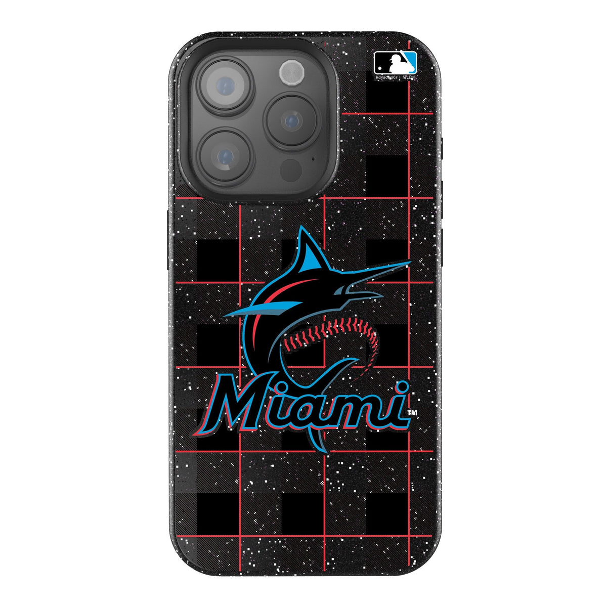 Miami Marlins Plaid Bling Phone Case 1
