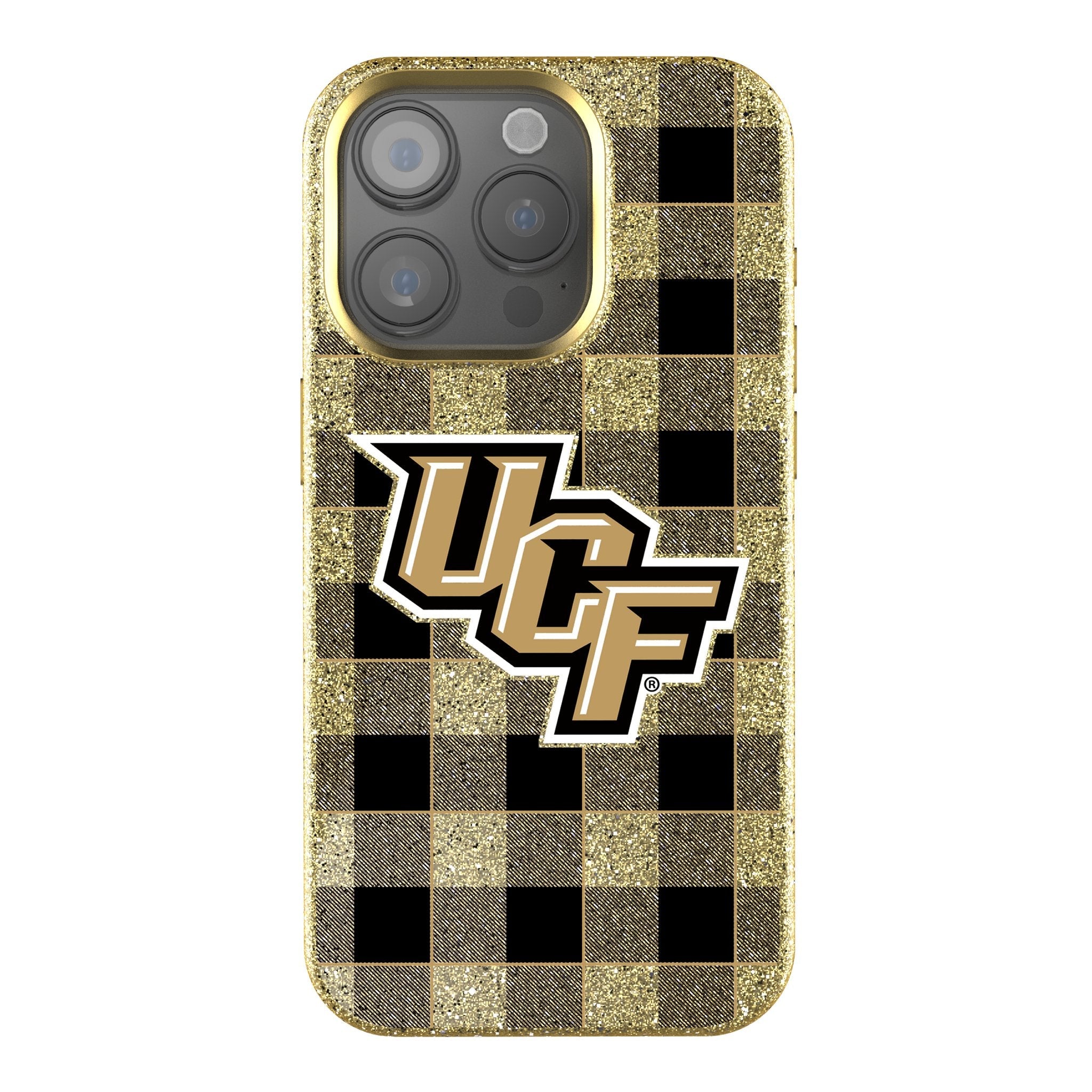 University of Central Florida Golden Knights Plaid Bling Phone Case 1