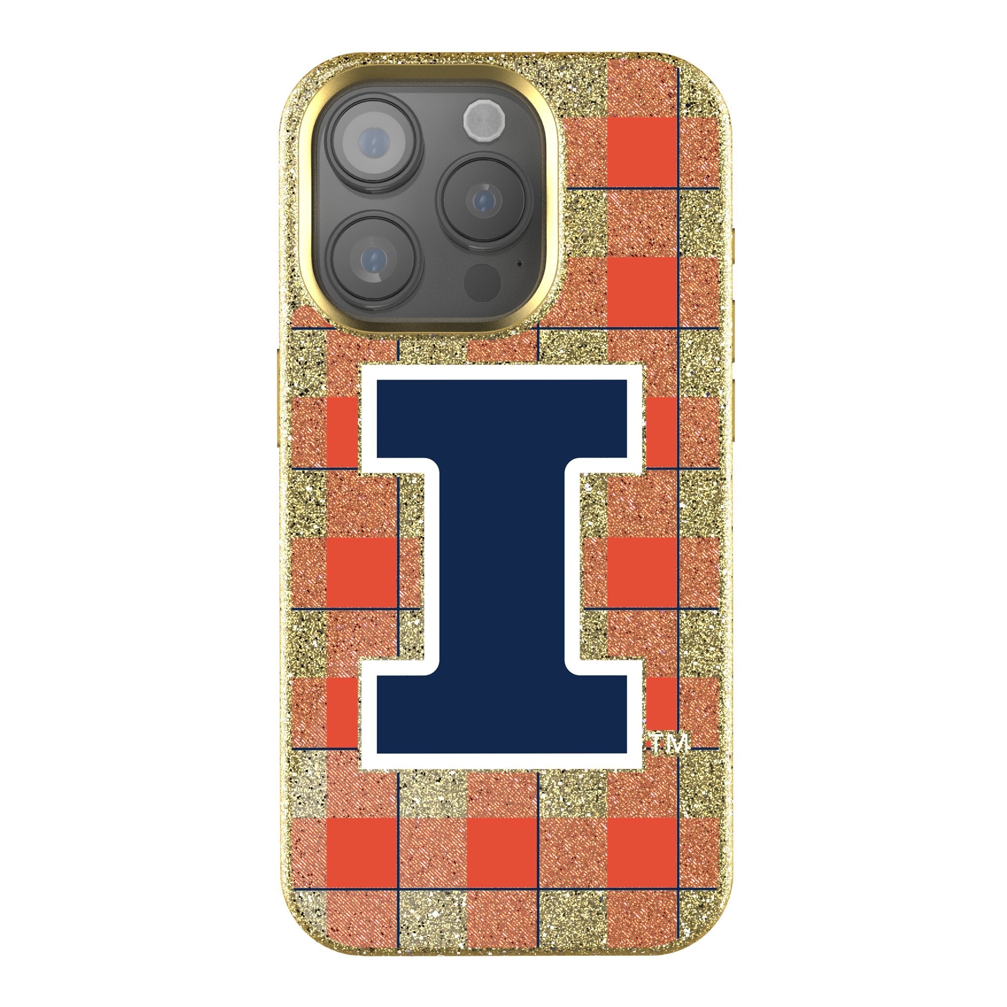 University of Illinois Fighting Illini Plaid Bling Phone Case 1