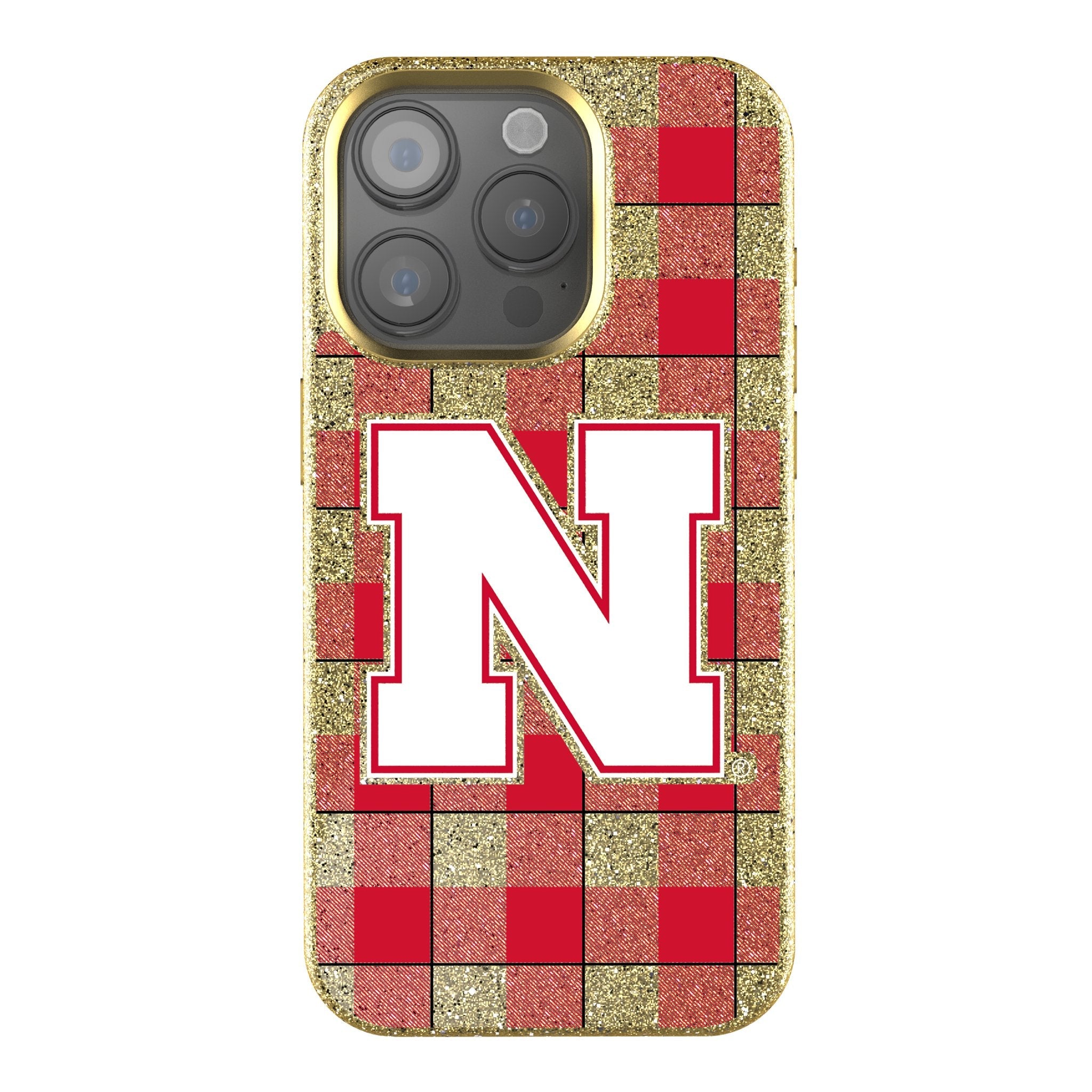 University of Nebraska Huskers Block N Plaid Bling Phone Case
