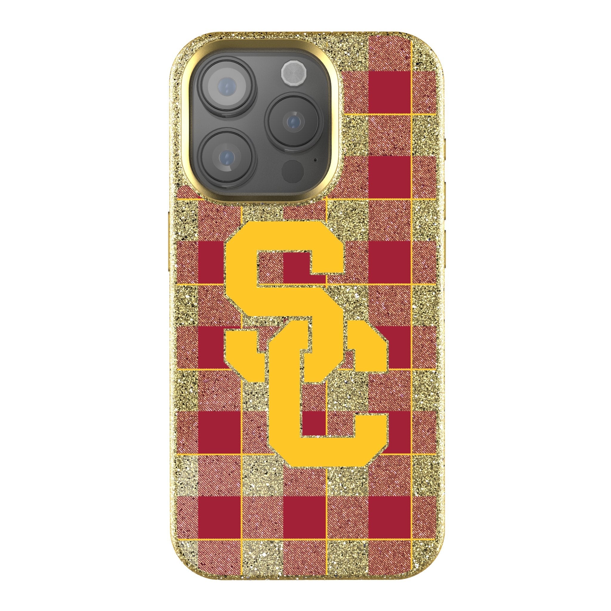 University of Southern California Trojans Plaid Bling Phone Case