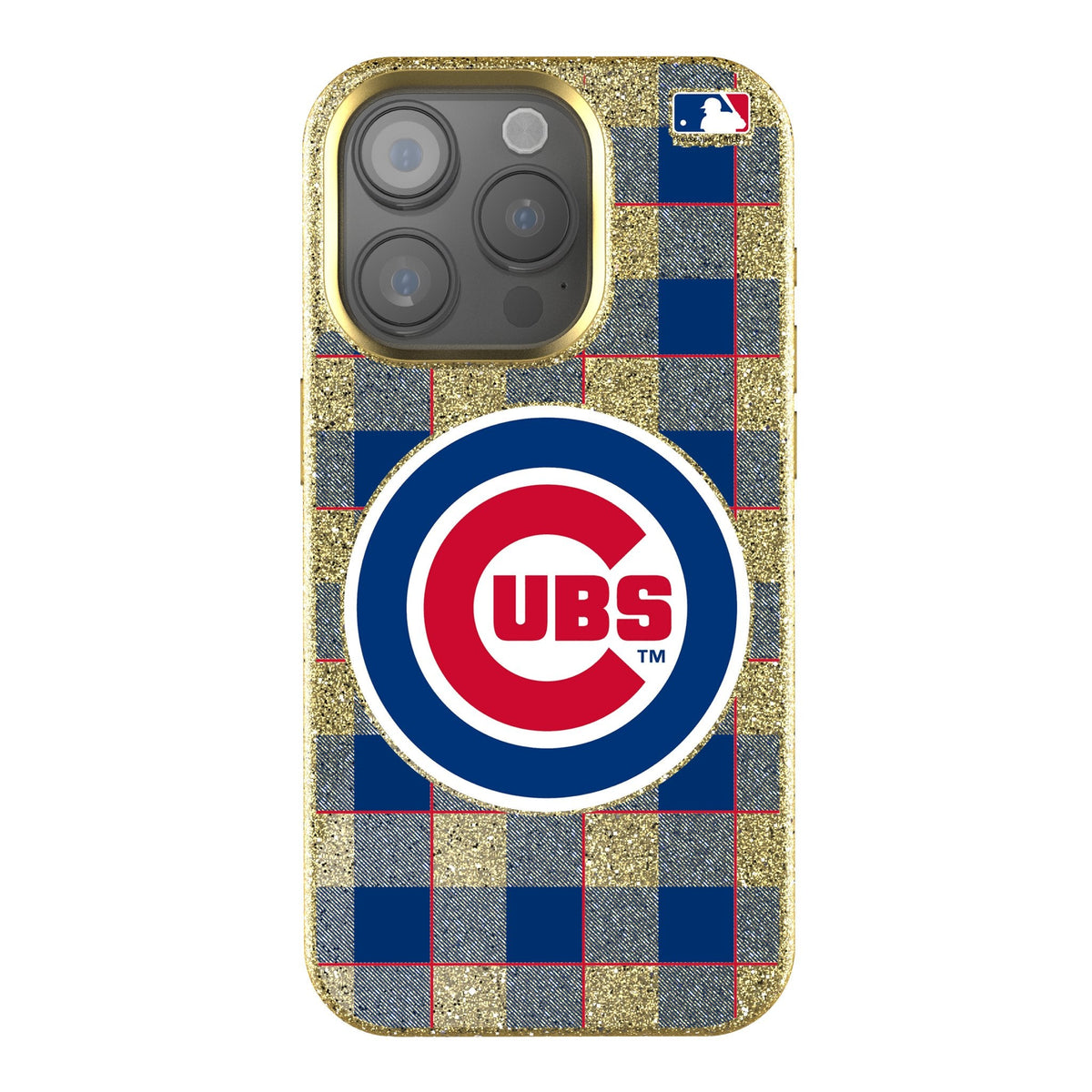Chicago Cubs Plaid Bling Phone Case 1