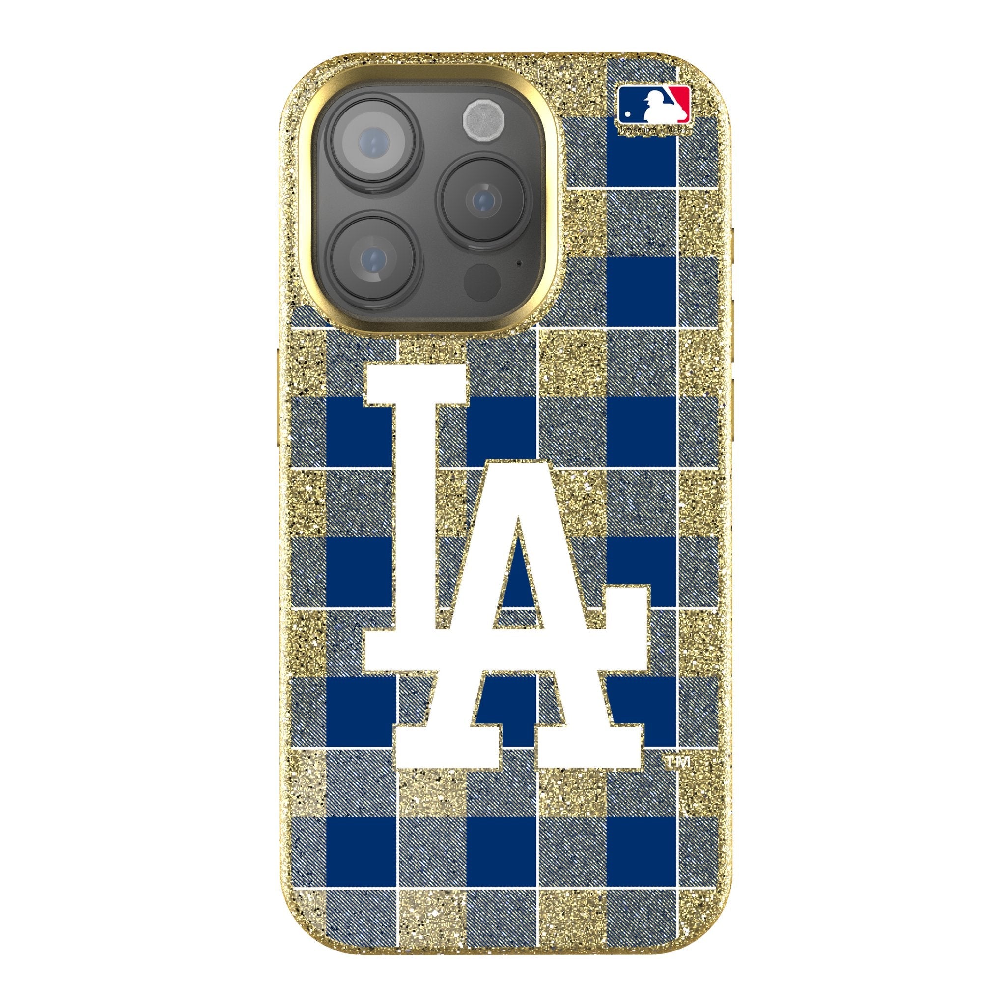 LA Dodgers Plaid Bling Phone Case for Apple iPhone 1