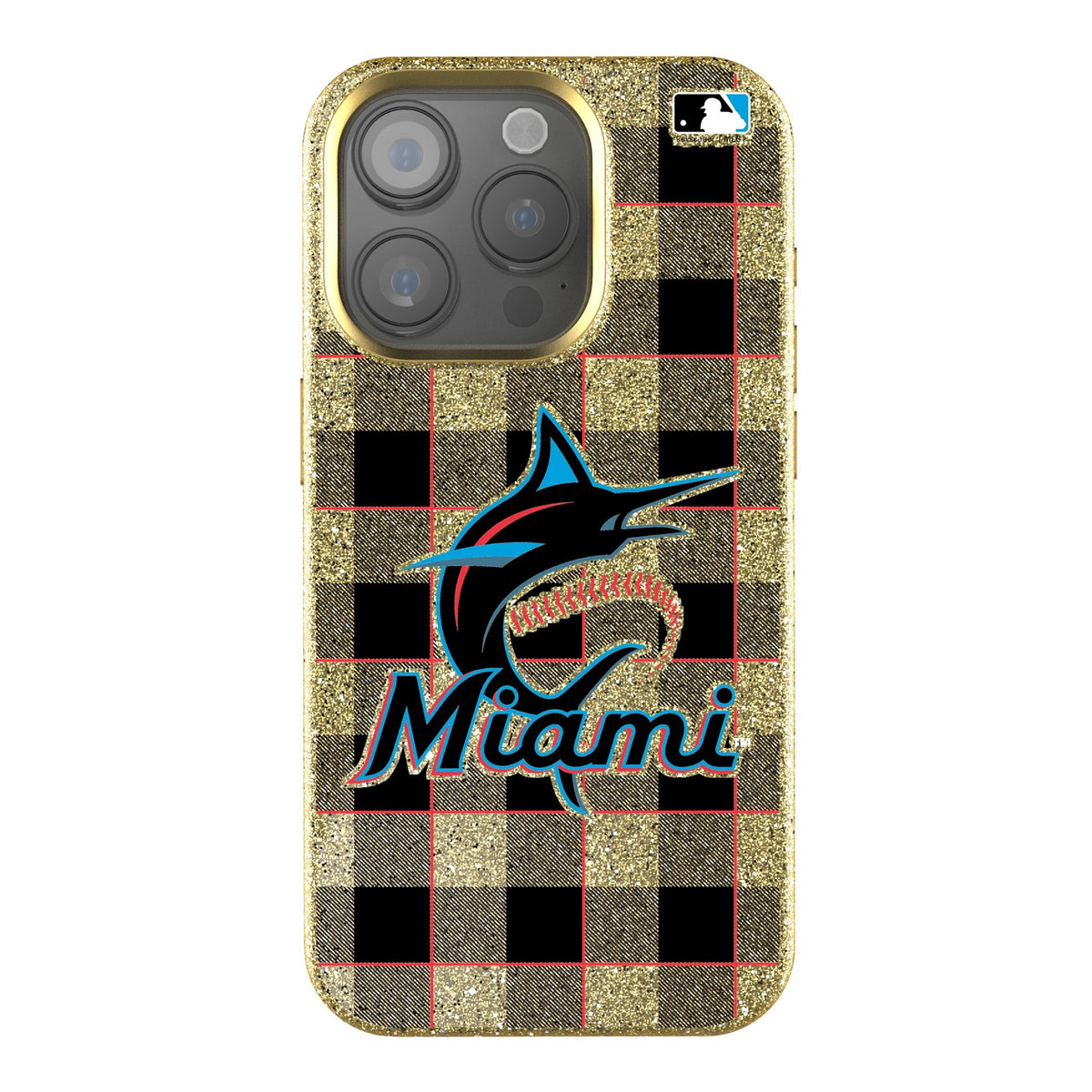 Miami Marlins Plaid Bling Phone Case 1