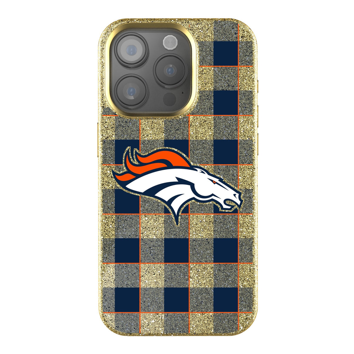 Denver Broncos Plaid Bling Phone Case 1