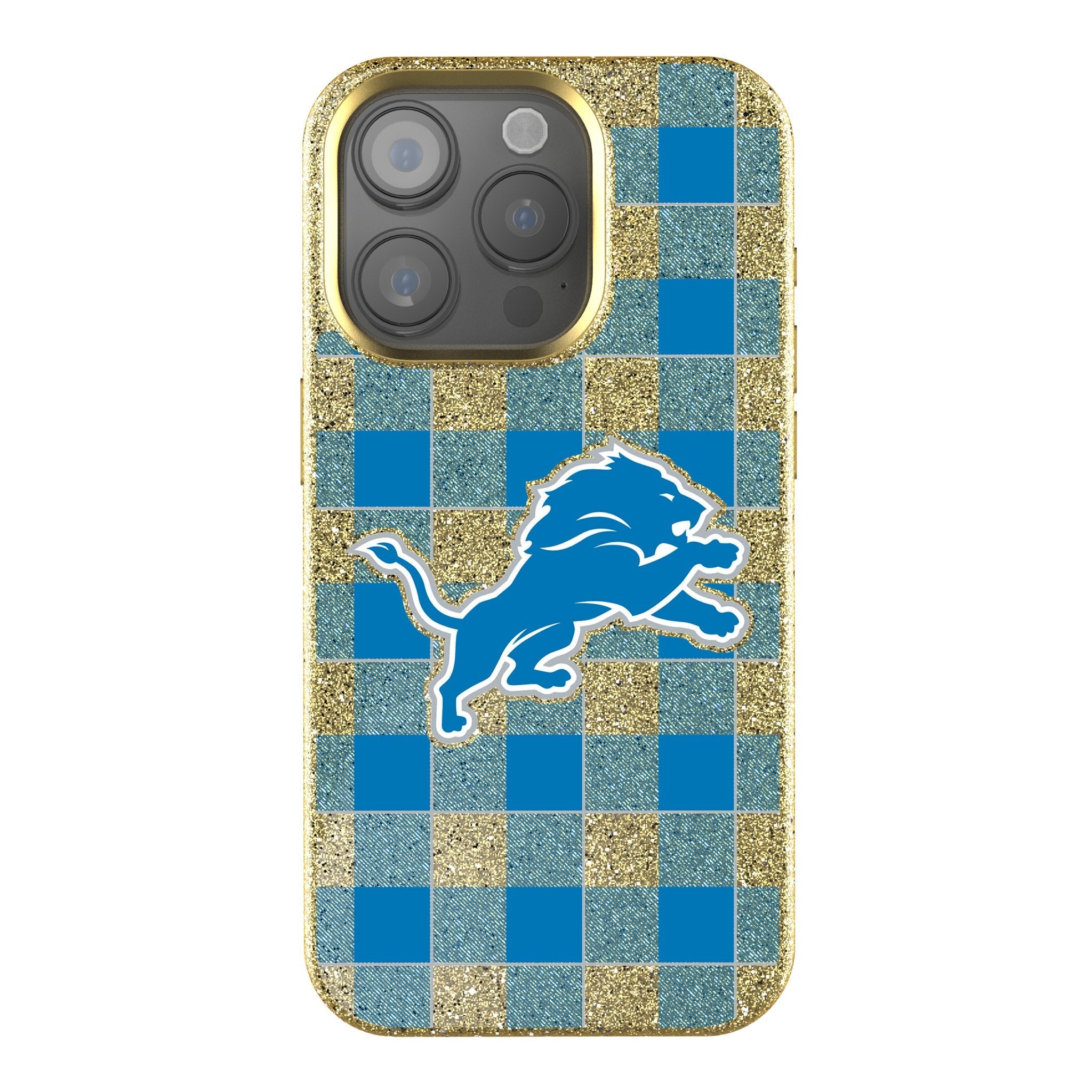 Detroit Lions Plaid Bling Phone Case 1