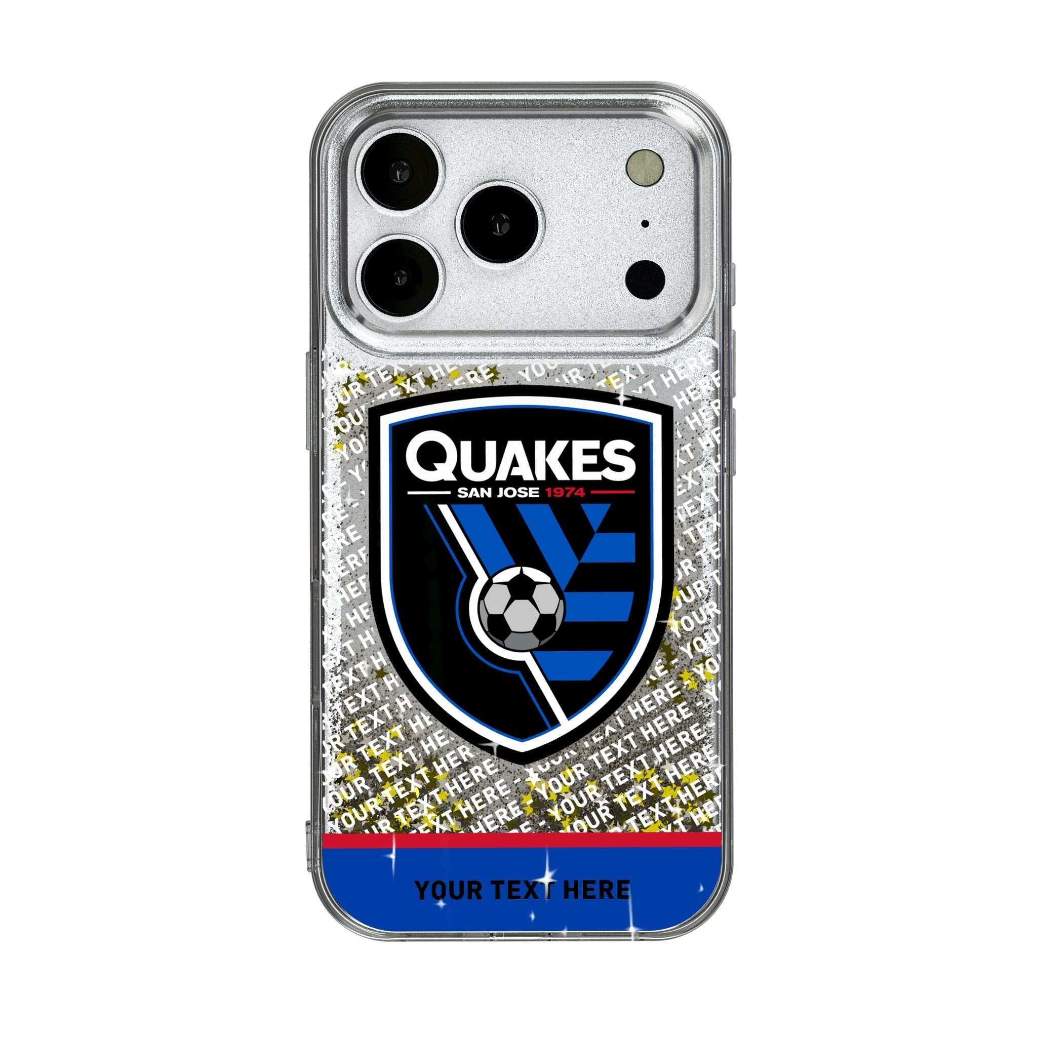 San Jose Earthquakes Personalized EndZone Plus Glitter Phone Case for Apple iPhone 17 Series