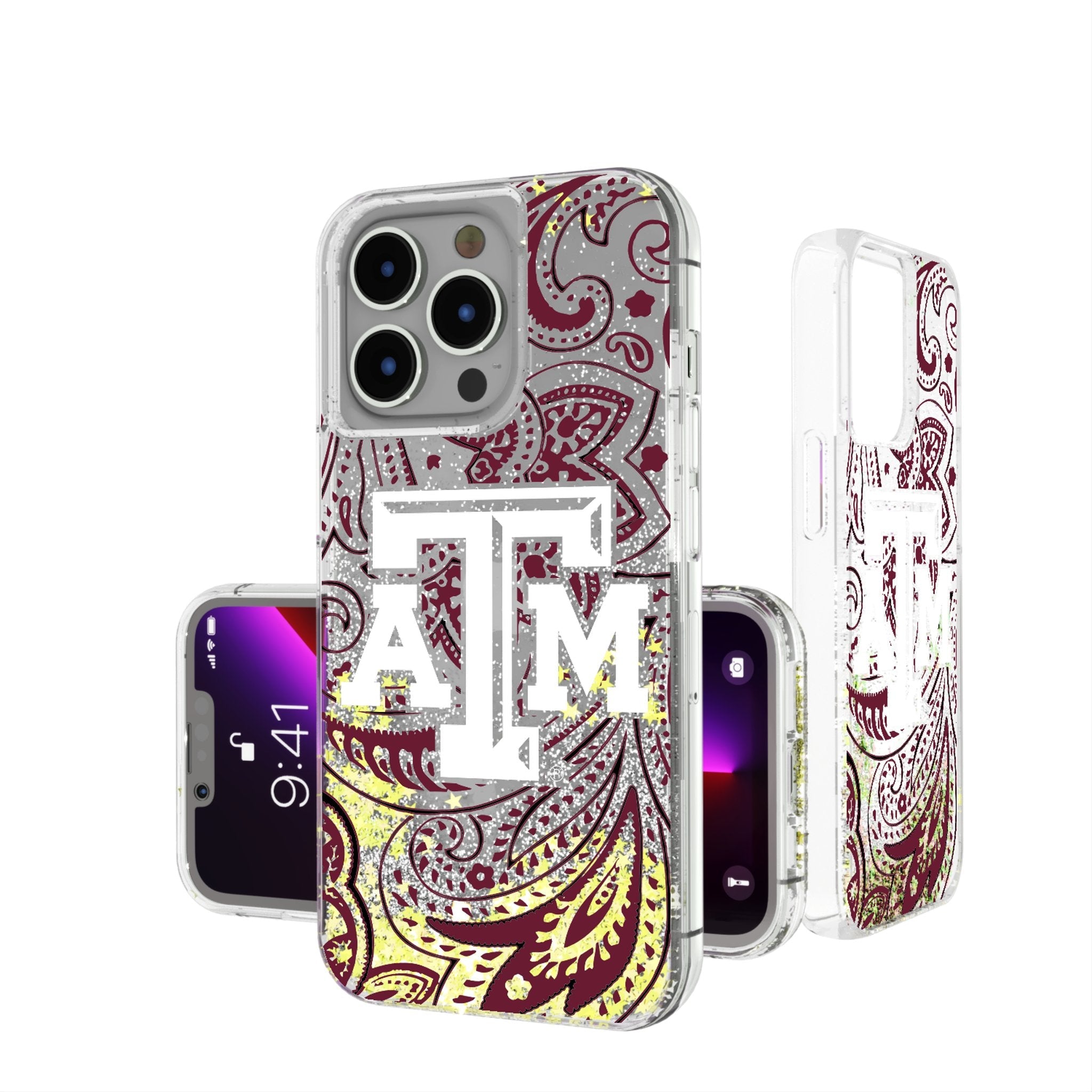 Texas A&M University Aggies Paisley Glitter Phone Case for Apple iPhone