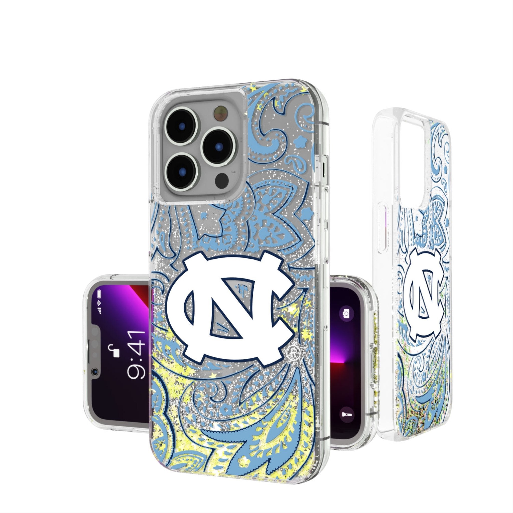 University of North Carolina Tar Heels Paisley Glitter Phone Case 1