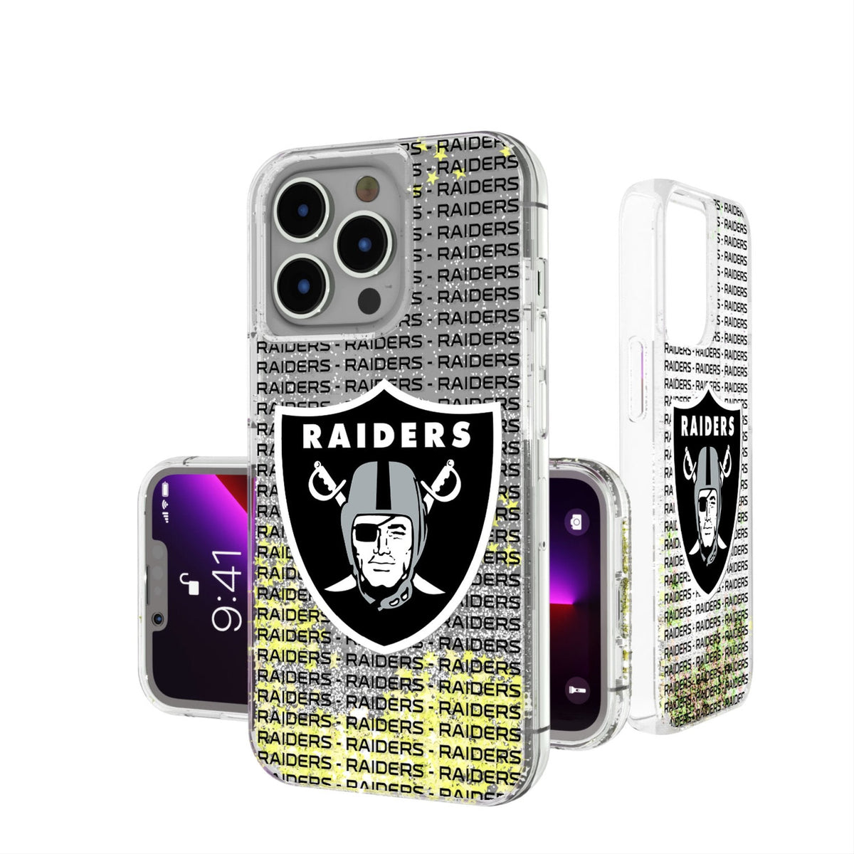 Las Vegas Raiders Text Backdrop Glitter Phone Case 1