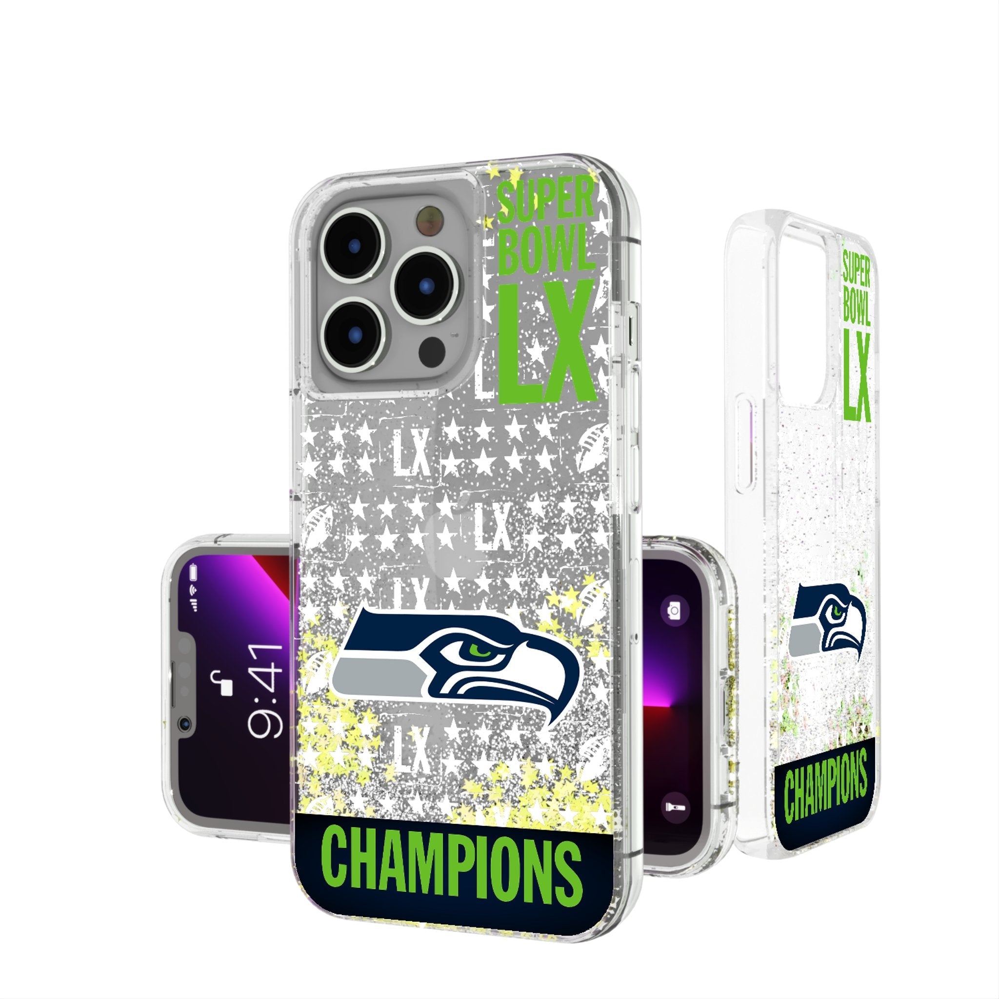Seattle Seahawks 2026 Super Bowl Glitter Phone Case for Apple iPhone 1