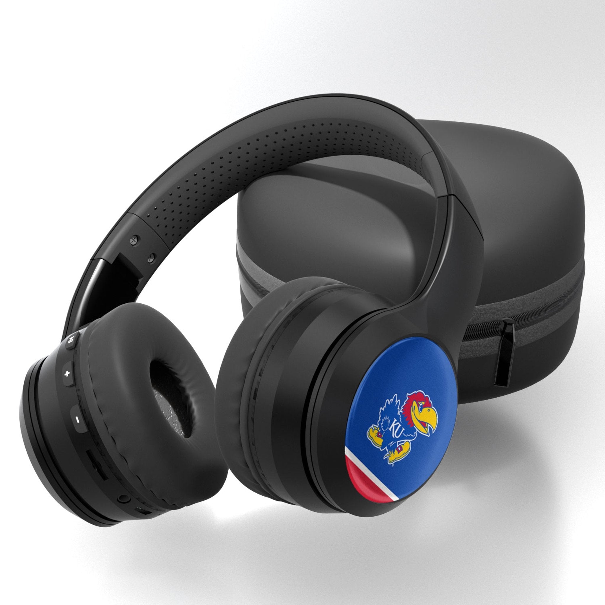 University of Kansas Jayhawks Stripe Wireless Over-Ear BT Headphones With Case 1