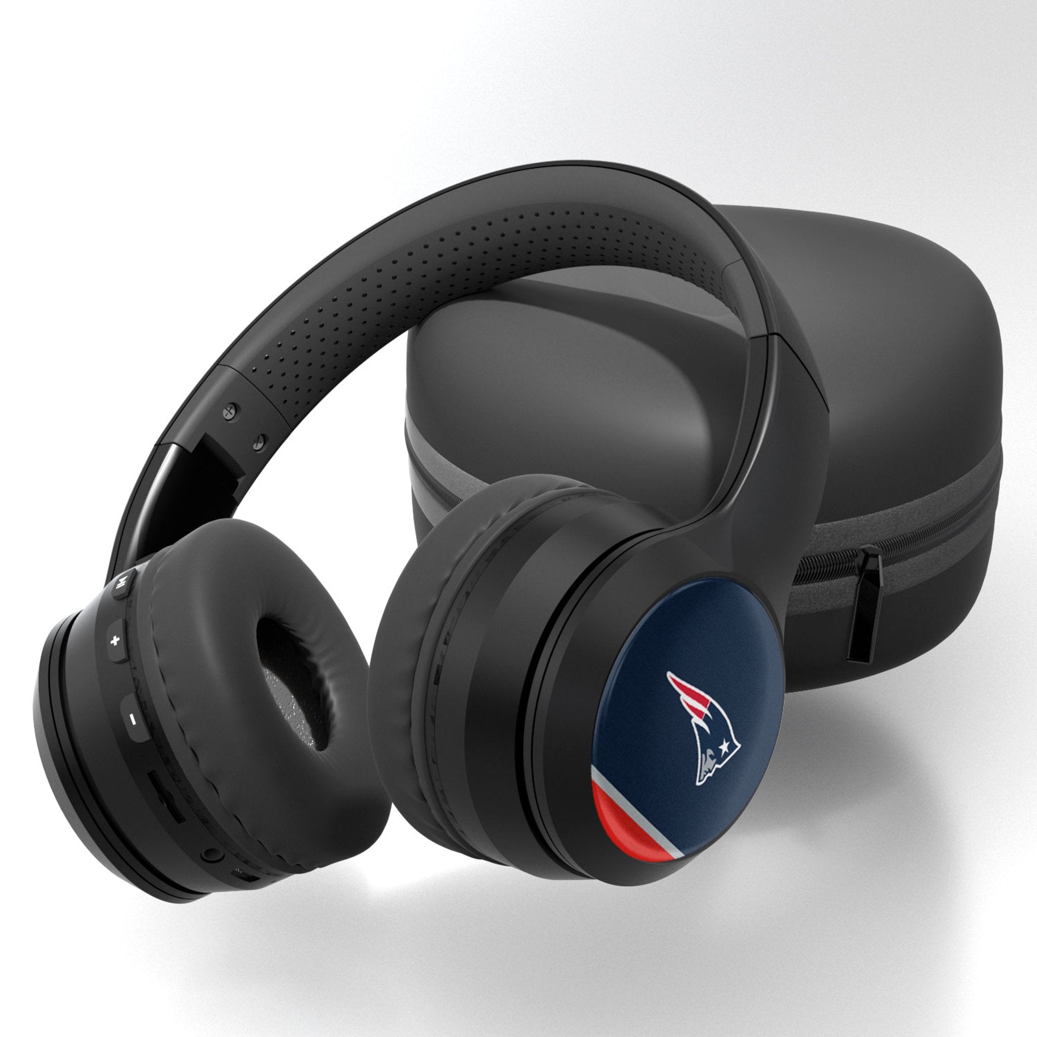 New England Patriots Stripe Wireless Over-Ear BT Headphones With Case 1