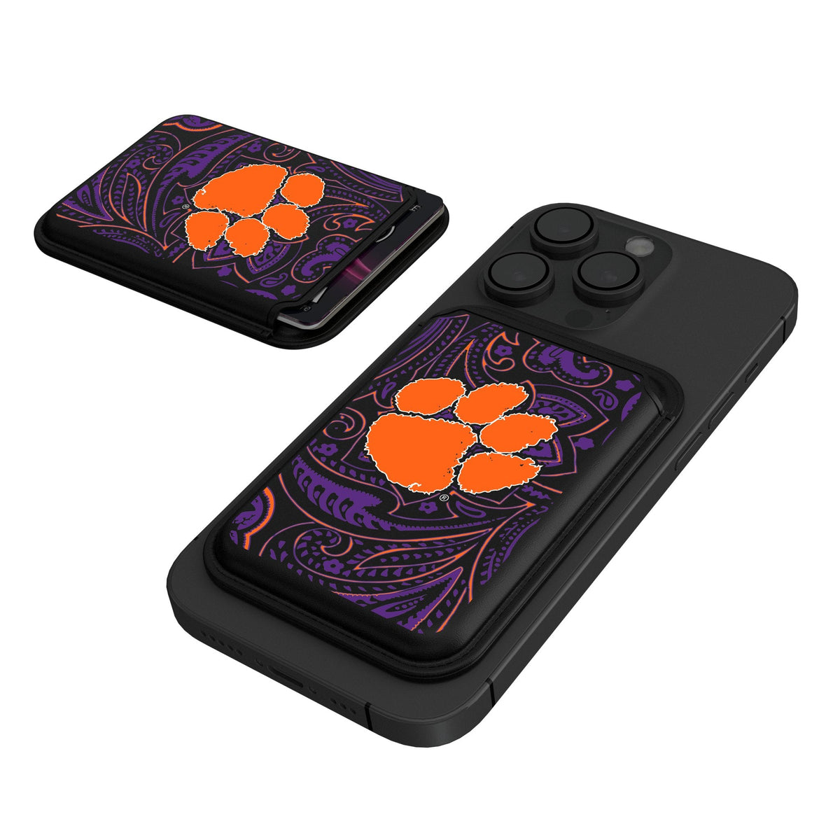 Clemson University Tigers Paisley Black Magnetic Credit Card Wallet 1