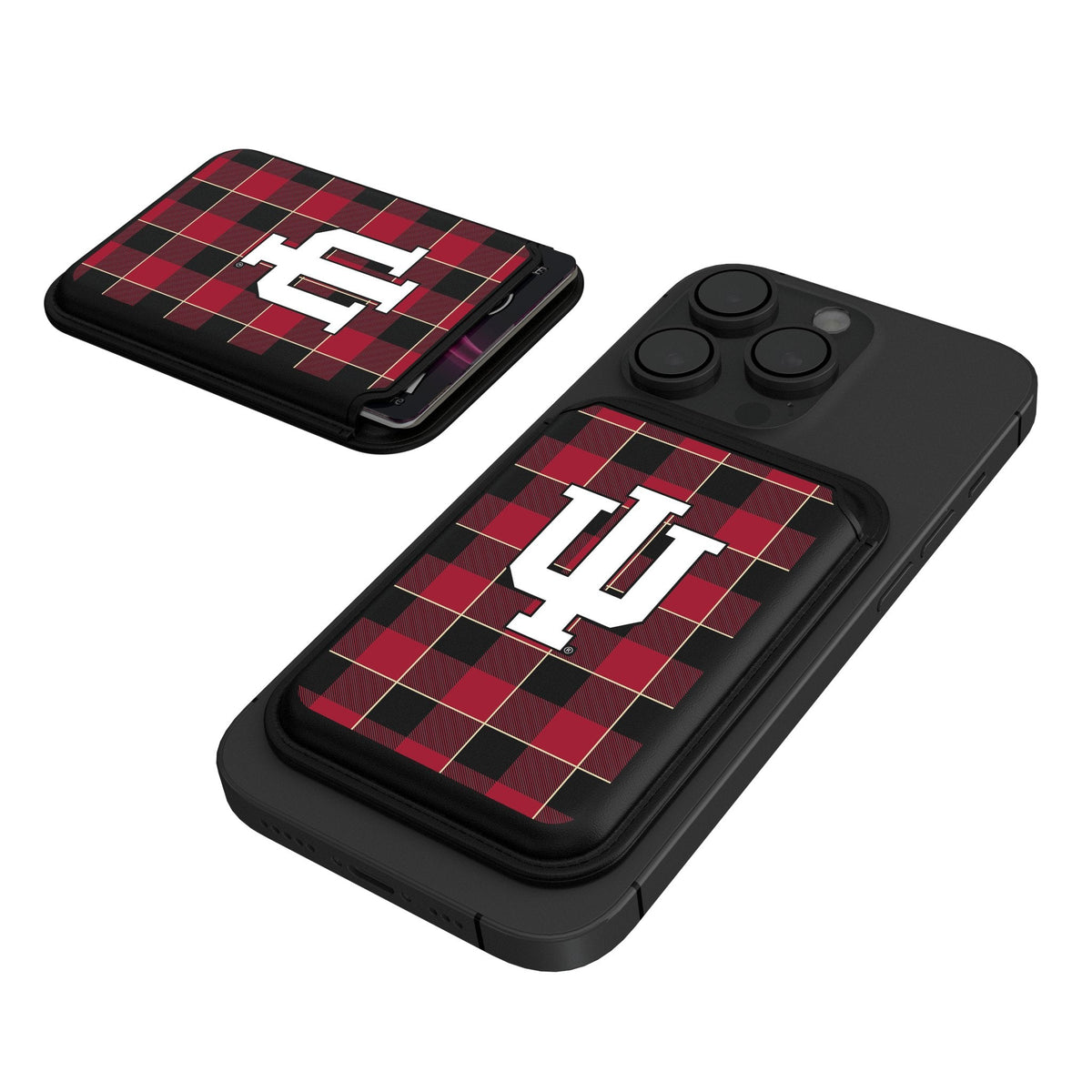 Indiana University Hoosiers Plaid Black Magnetic Credit Card Wallet