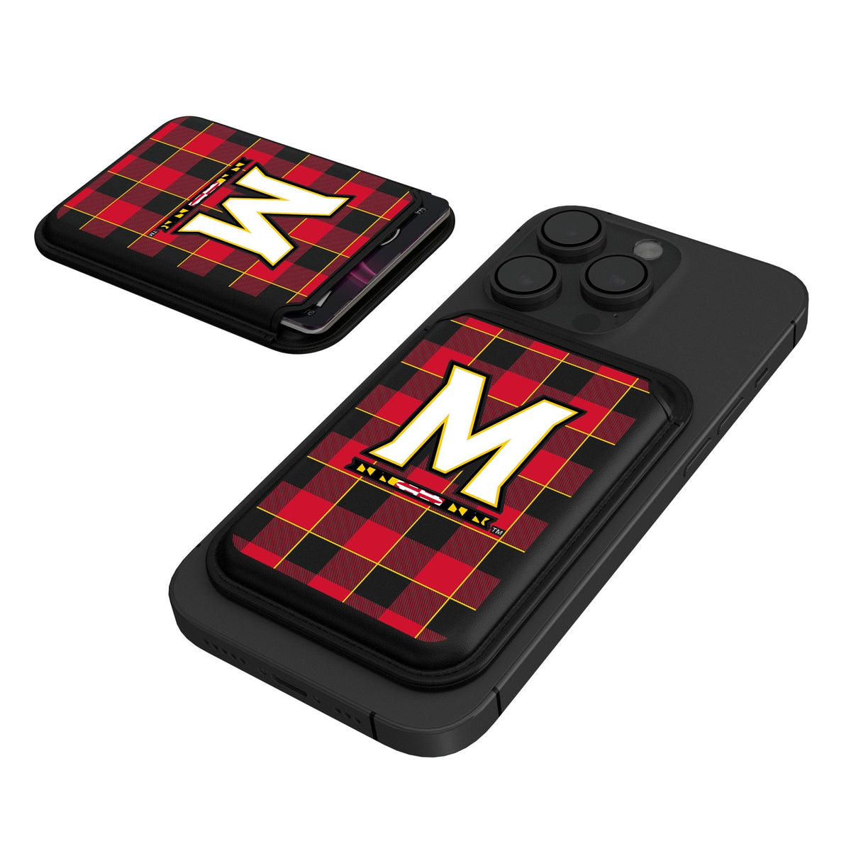 University of Maryland Terrapins Plaid Black Magnetic Credit Card Wallet 1