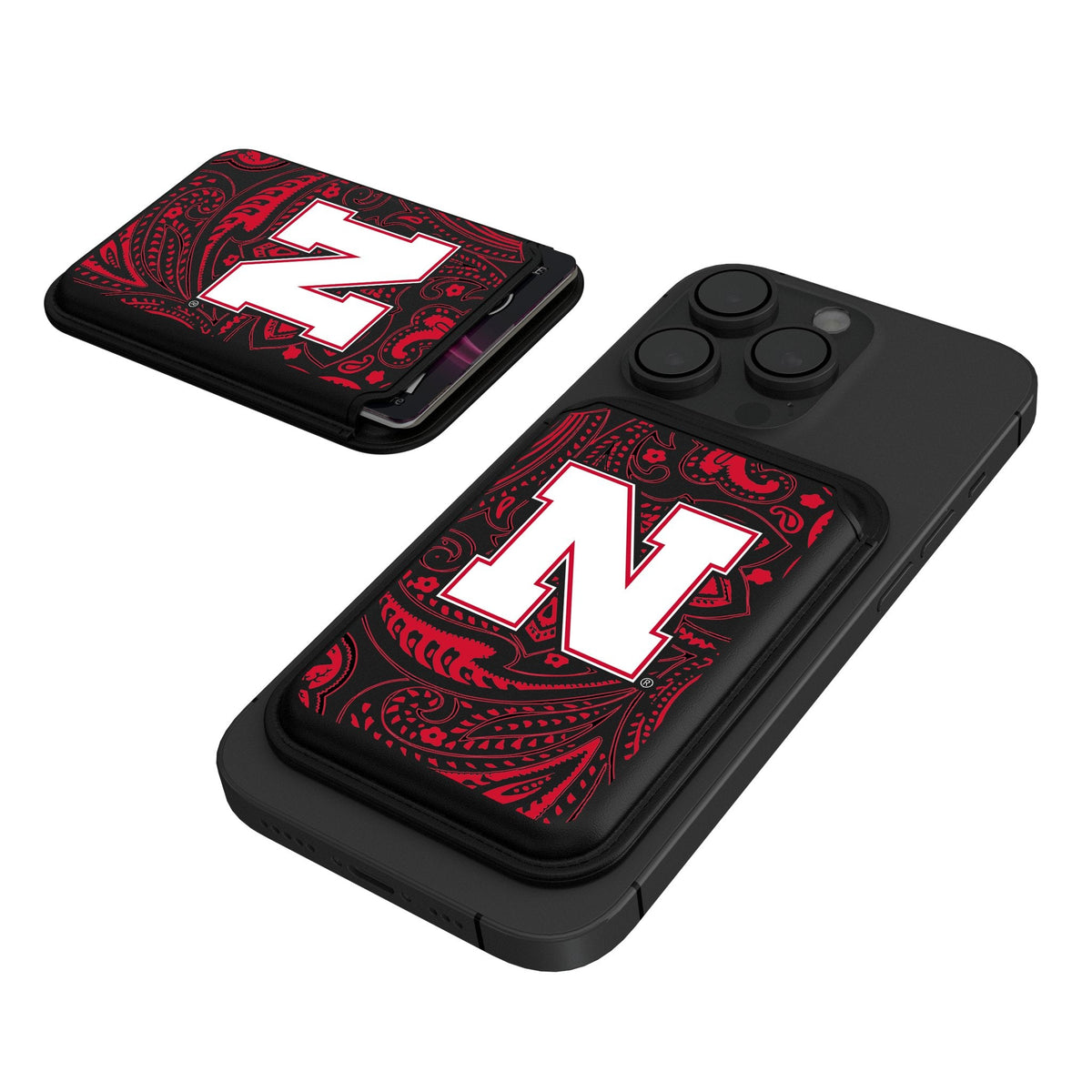 University of Nebraska Huskers Block N Paisley Black Magnetic Credit Card Wallet 1