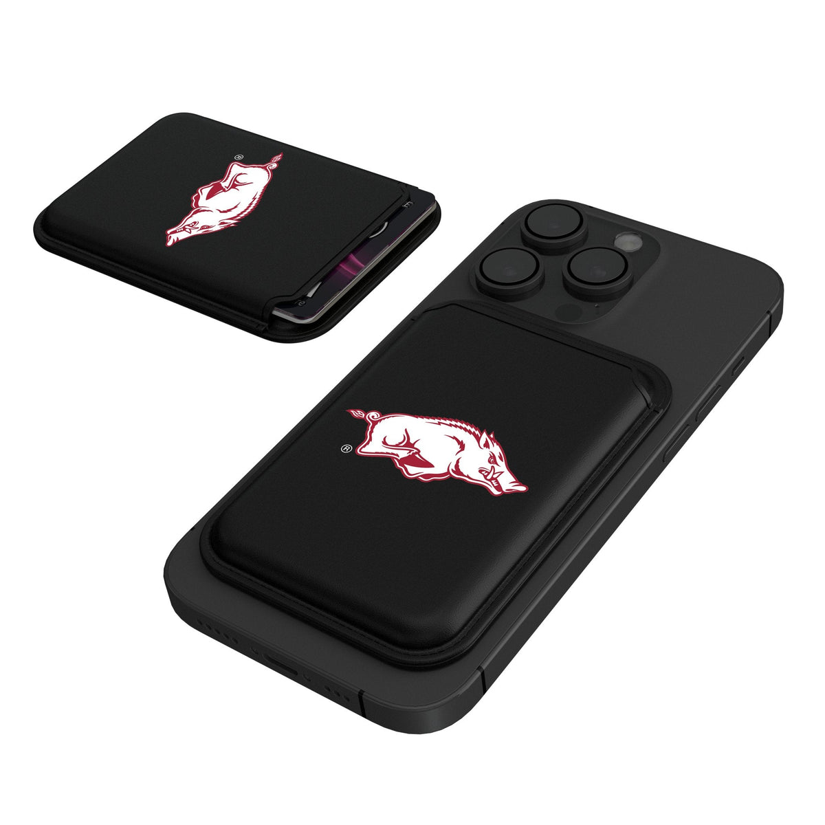 University of Arkansas Fayetteville Razorbacks Insignia Black Magnetic Credit Card Wallet 1