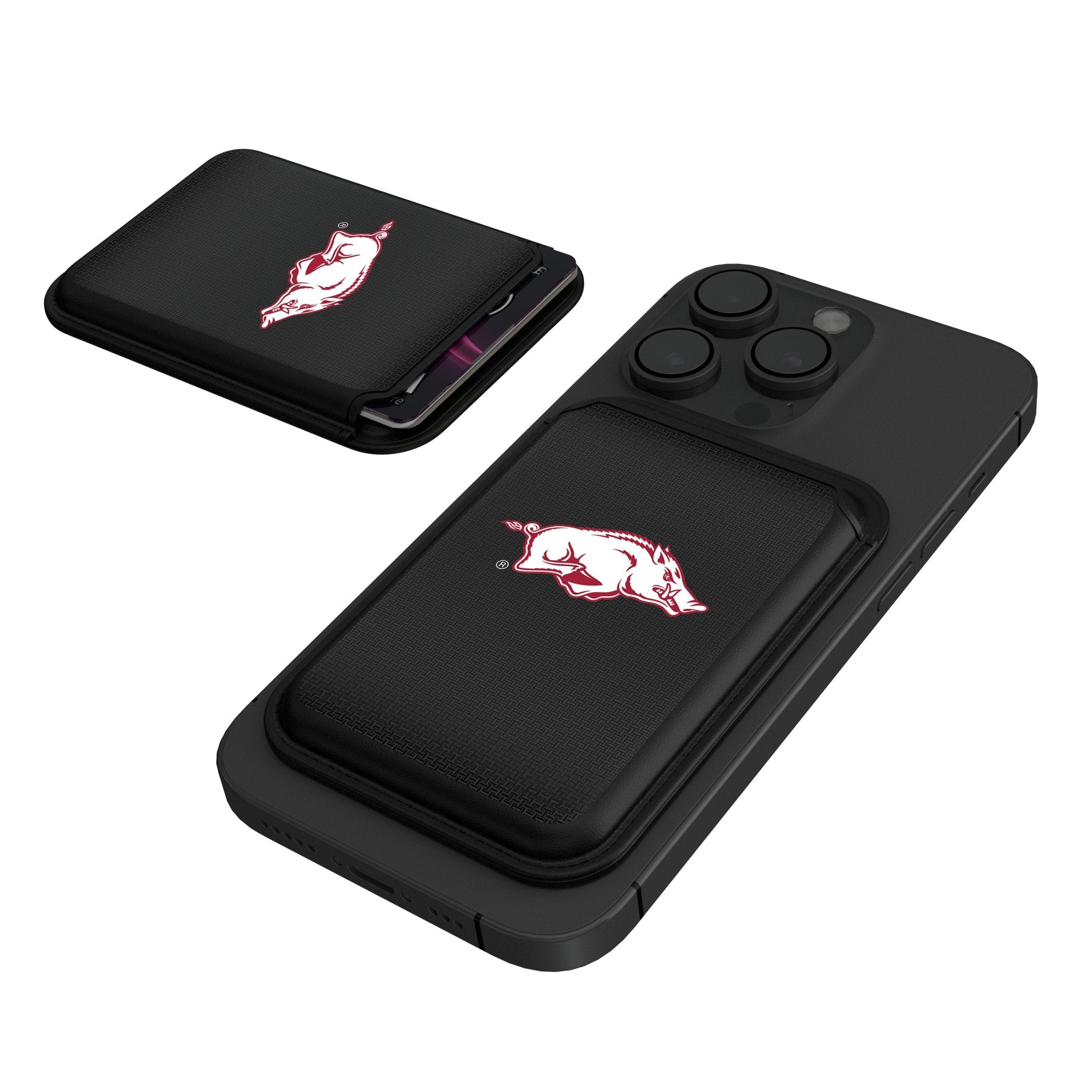 University of Arkansas Fayetteville Razorbacks Linen Black Magnetic Credit Card Wallet 1