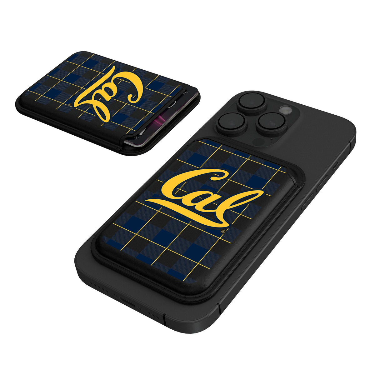 University of California Berkeley Golden Bears Plaid Black Magnetic Credit Card Wallet