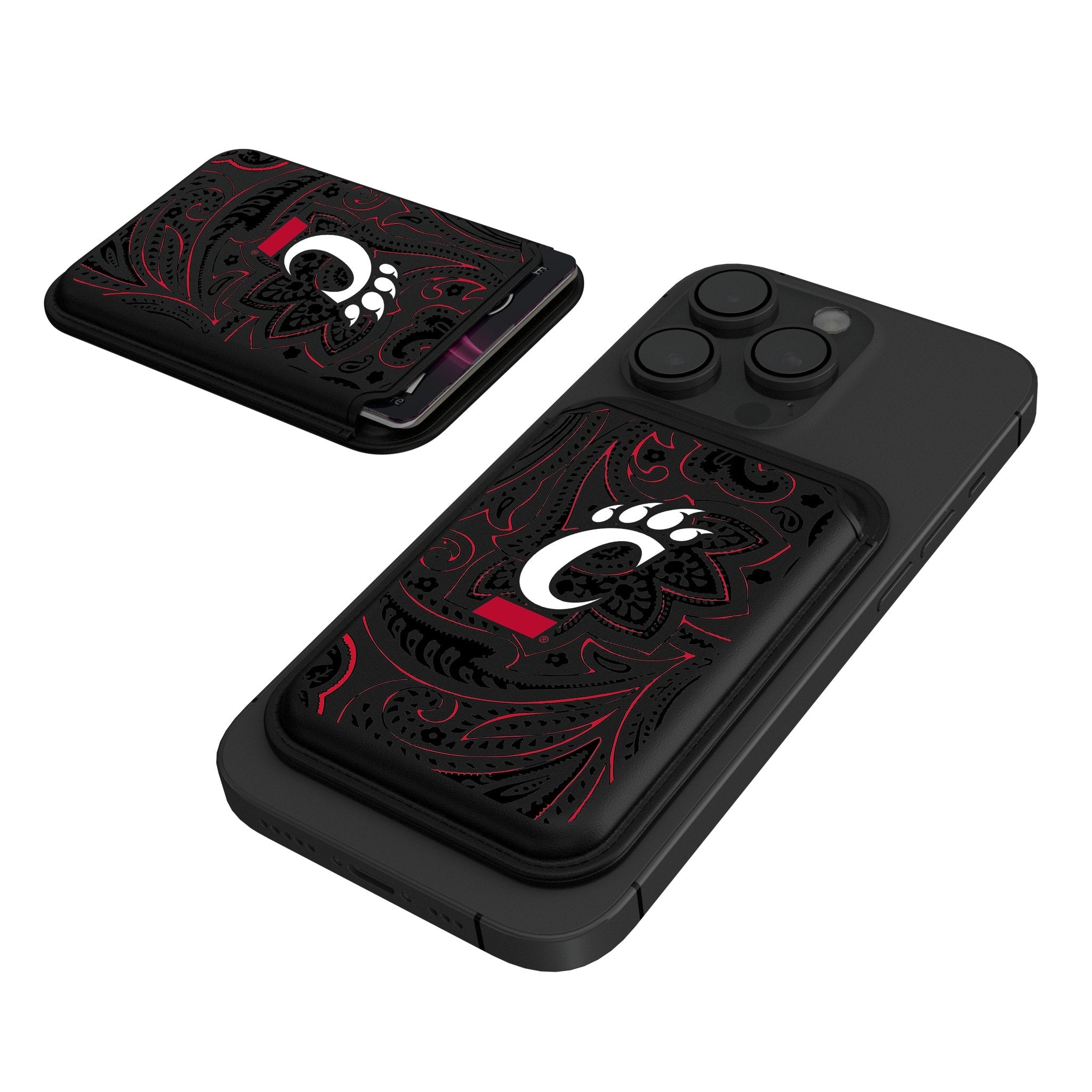 University of Cincinnati Bearcats Paisley Black Magnetic Credit Card Wallet 1